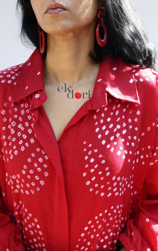 Bandhani Shibori 'Lal Bela' Cotton Co-ord Set : Buy Kurta Palazzo Cotton Co-ord Set Cotton Bandhani Set