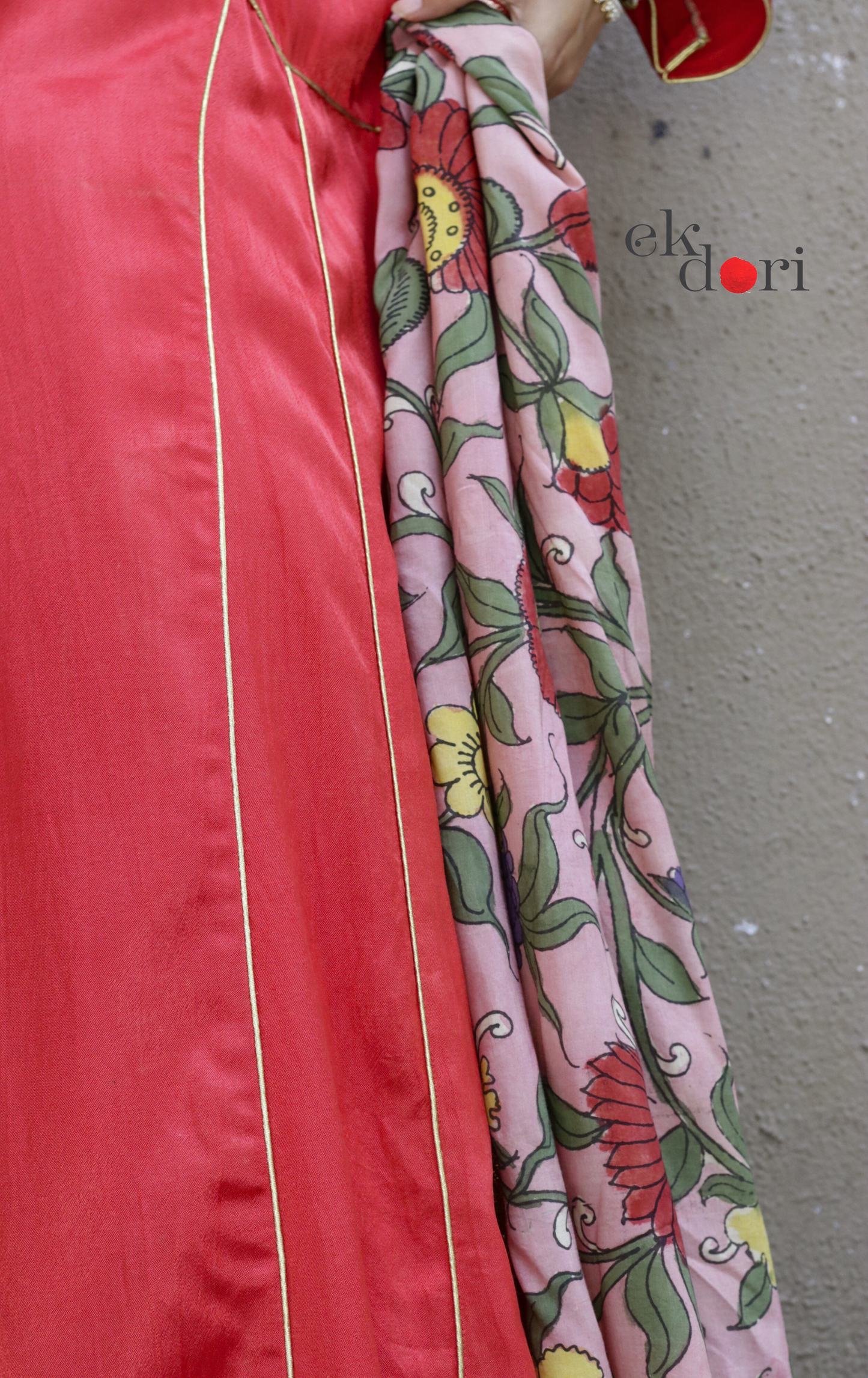 Mashru Kurta Co-ord Set in Red With Kalamkari Dupatta : Buy 'Gulaal' Kurta Palazzo Dupatta Festive Co-ord Set