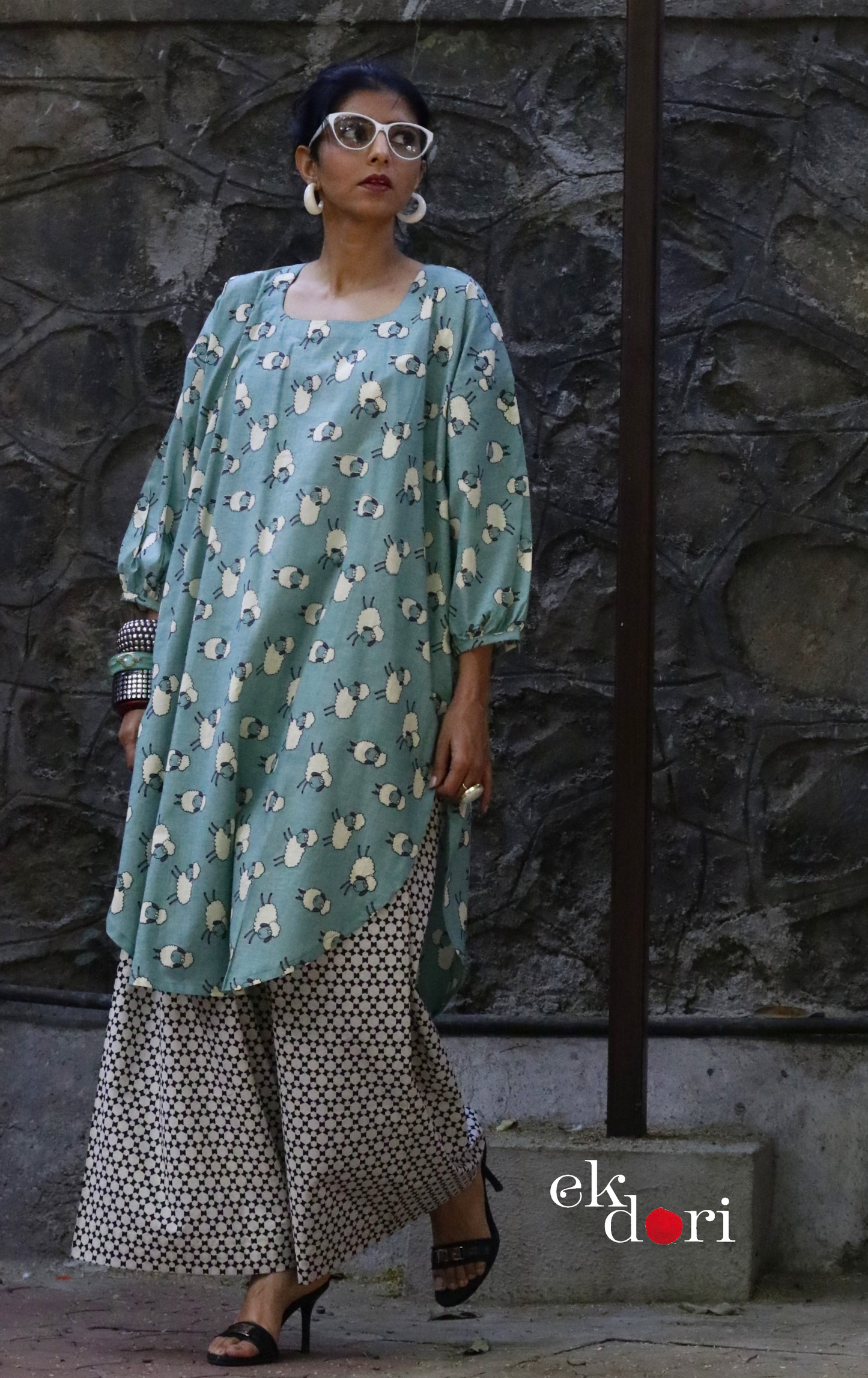 Cotton Kurta Co-Ord Set 'White Sheep' : Buy Palazzo Pant Kurta Cotton Co-ord Set In Fun Sheep Print