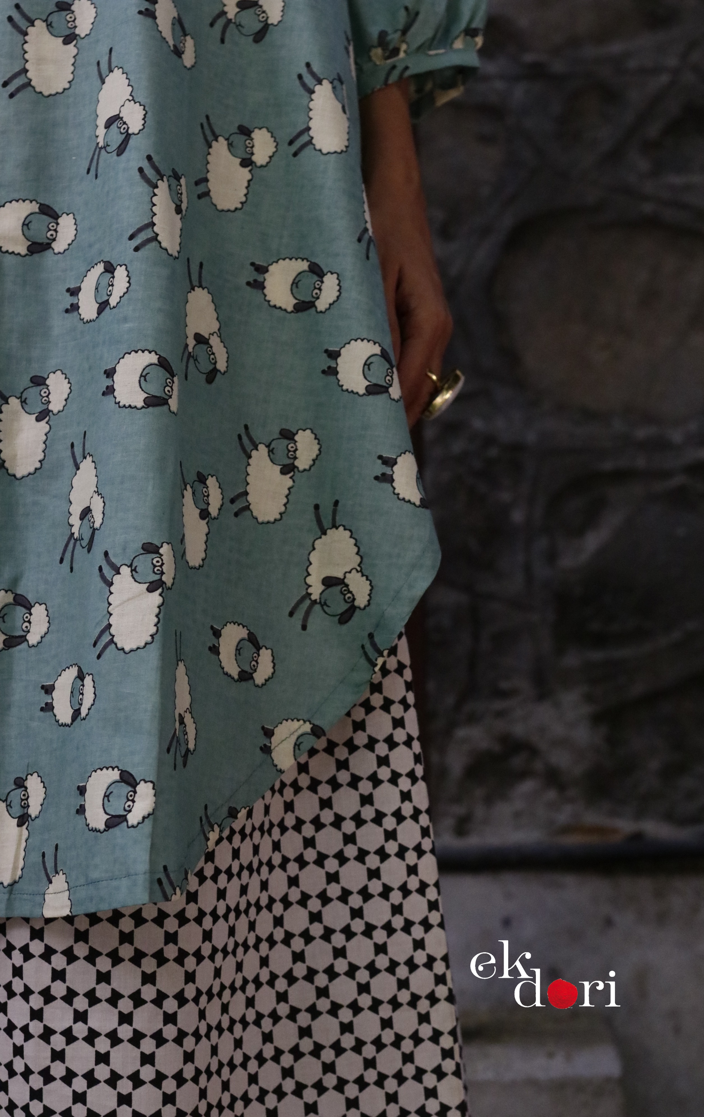 Cotton Kurta Co-Ord Set 'White Sheep' : Buy Palazzo Pant Kurta Cotton Co-ord Set In Fun Sheep Print