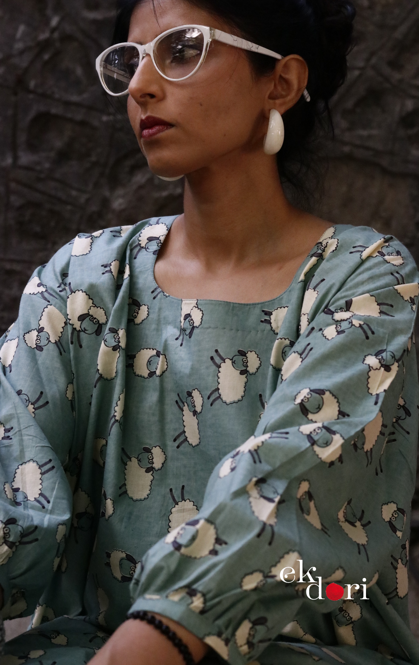 Cotton Kurta Co-Ord Set 'White Sheep' : Buy Palazzo Pant Kurta Cotton Co-ord Set In Fun Sheep Print
