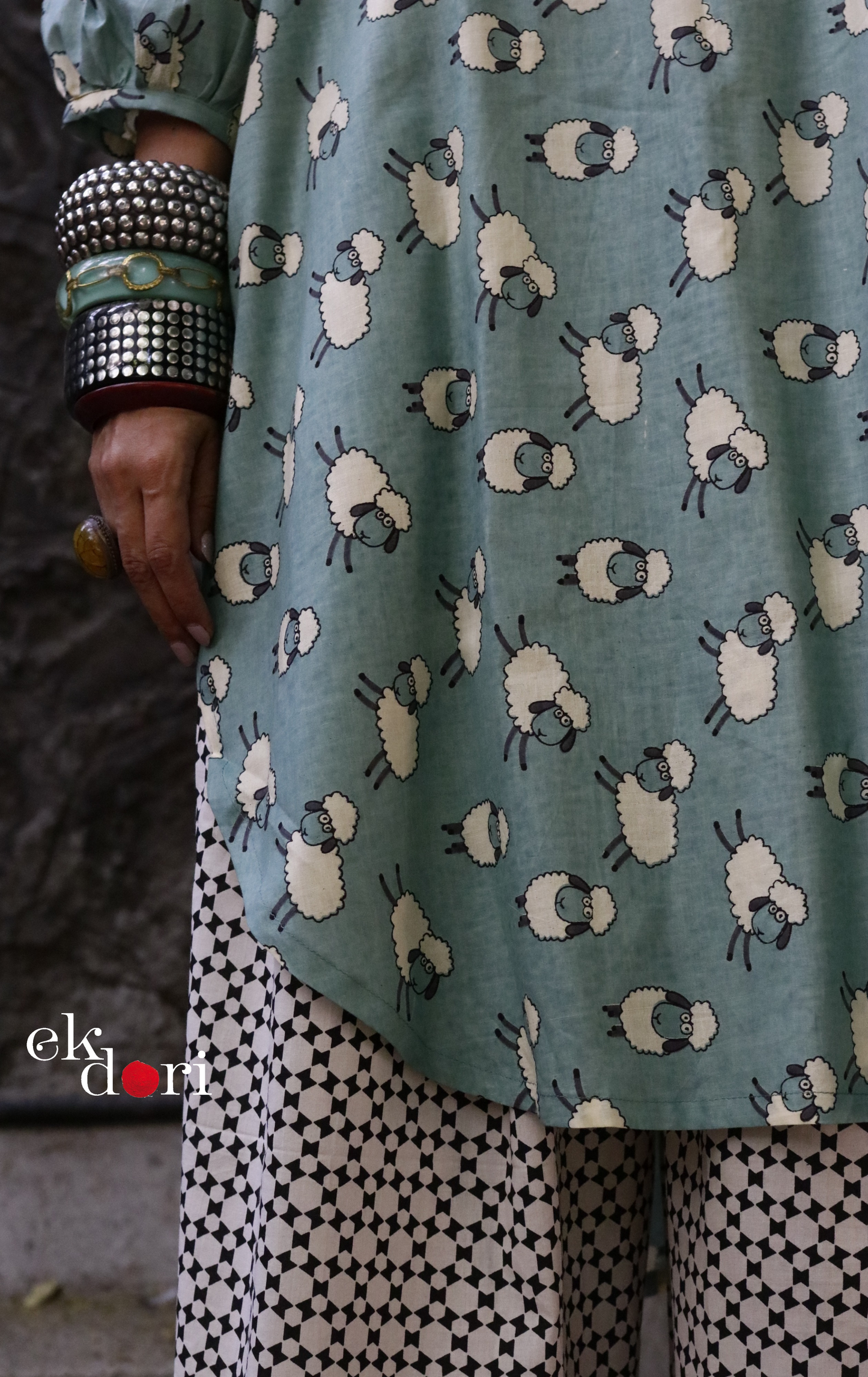 Cotton Kurta Co-Ord Set 'White Sheep' : Buy Palazzo Pant Kurta Cotton Co-ord Set In Fun Sheep Print