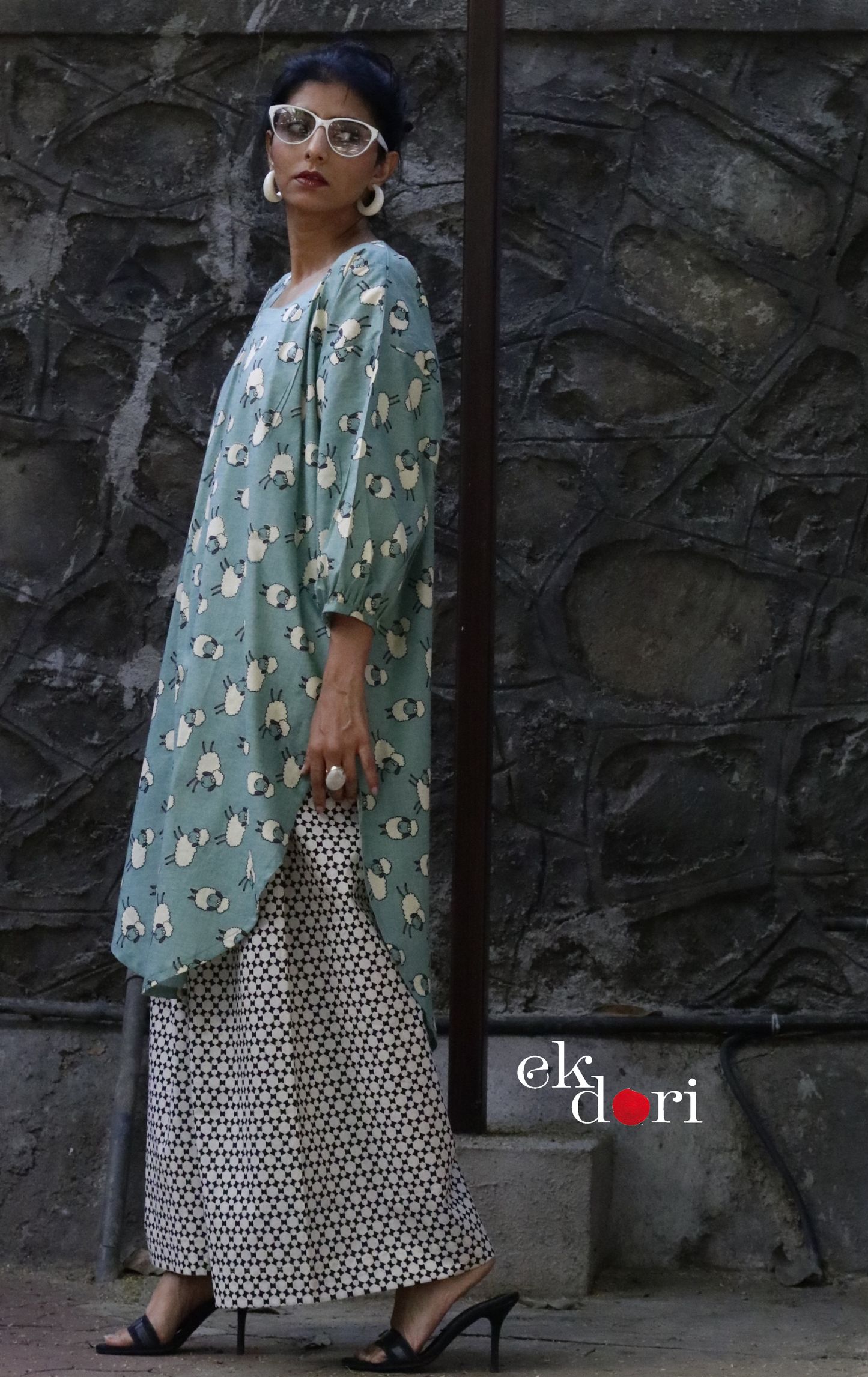 Cotton Kurta Co-Ord Set 'White Sheep' : Buy Palazzo Pant Kurta Cotton Co-ord Set In Fun Sheep Print