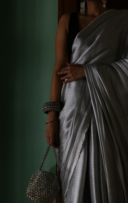 Buy 'Silver Lining' Modal Tissue Metallic Silver Sari : Silver Budget Wedding & Festive Handloom Saree