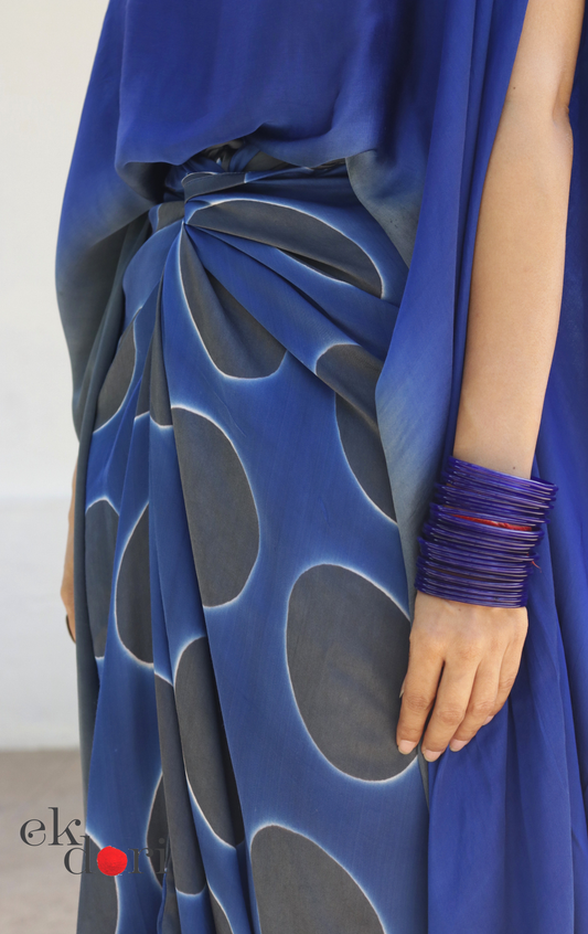 Clamp Dye Modal Co-ord Skirt Set 'Monsoon Sky' : 2 Piece Skirt & Bandhani Top Set