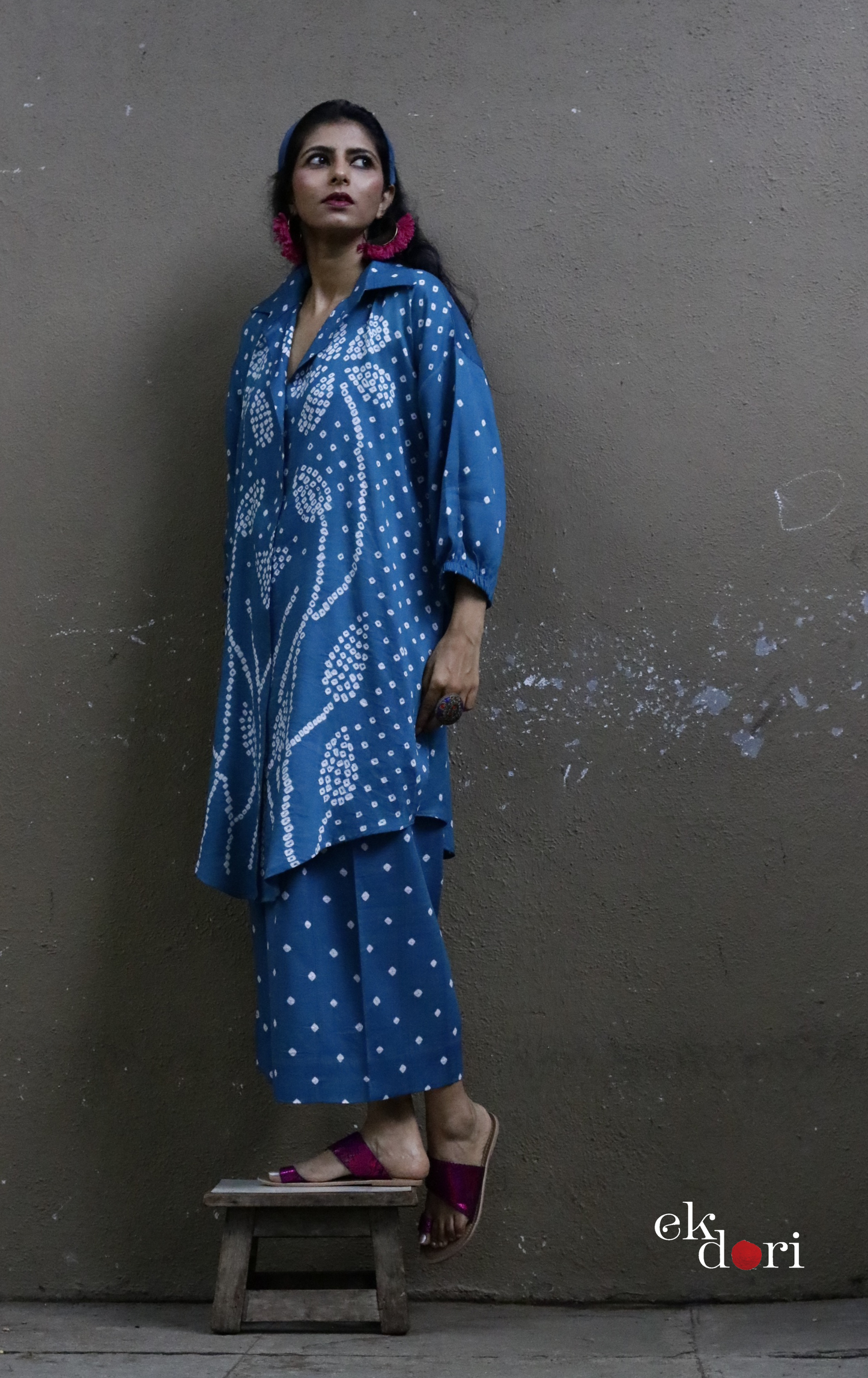 Teal Bandhani 'Flower Garden' Cotton Co-ord Set (XXL) : Buy Kurta Palazzo Cotton Co-ord Set