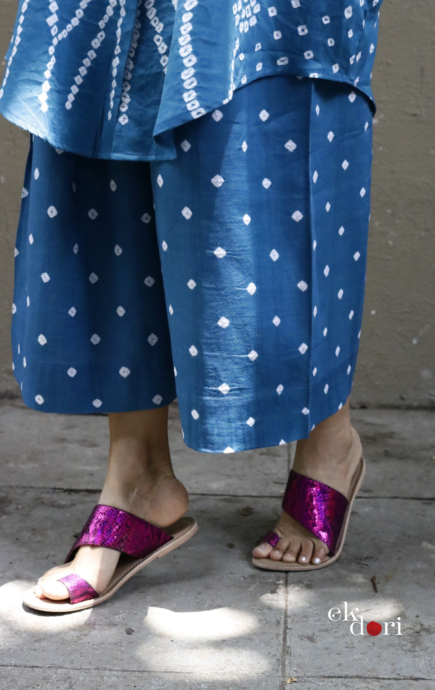 Teal Bandhani 'Flower Garden' Cotton Co-ord Set (XXL) : Buy Kurta Palazzo Cotton Co-ord Set