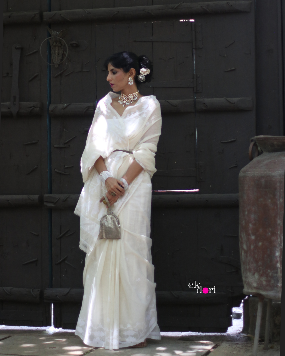 Buy Muslin White Jamdani Saree : Moonlight White Jamdani Saree