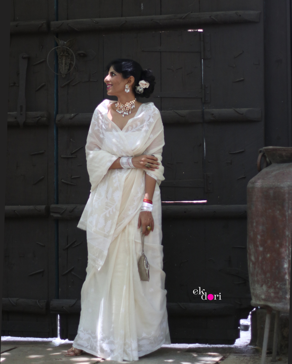 Buy Muslin White Jamdani Saree : Moonlight White Jamdani Saree