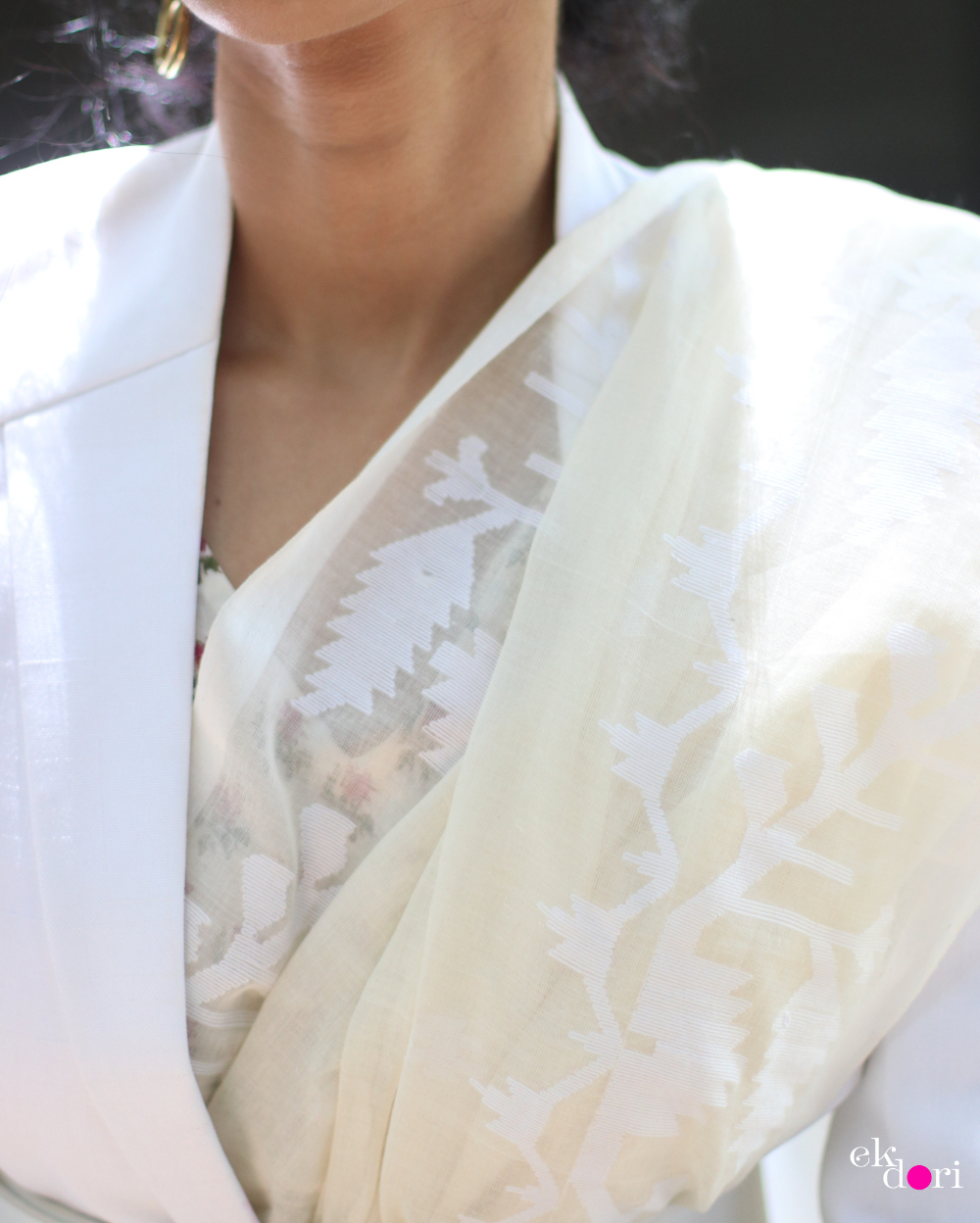 Buy Muslin White Jamdani Saree : Moonlight White Jamdani Saree