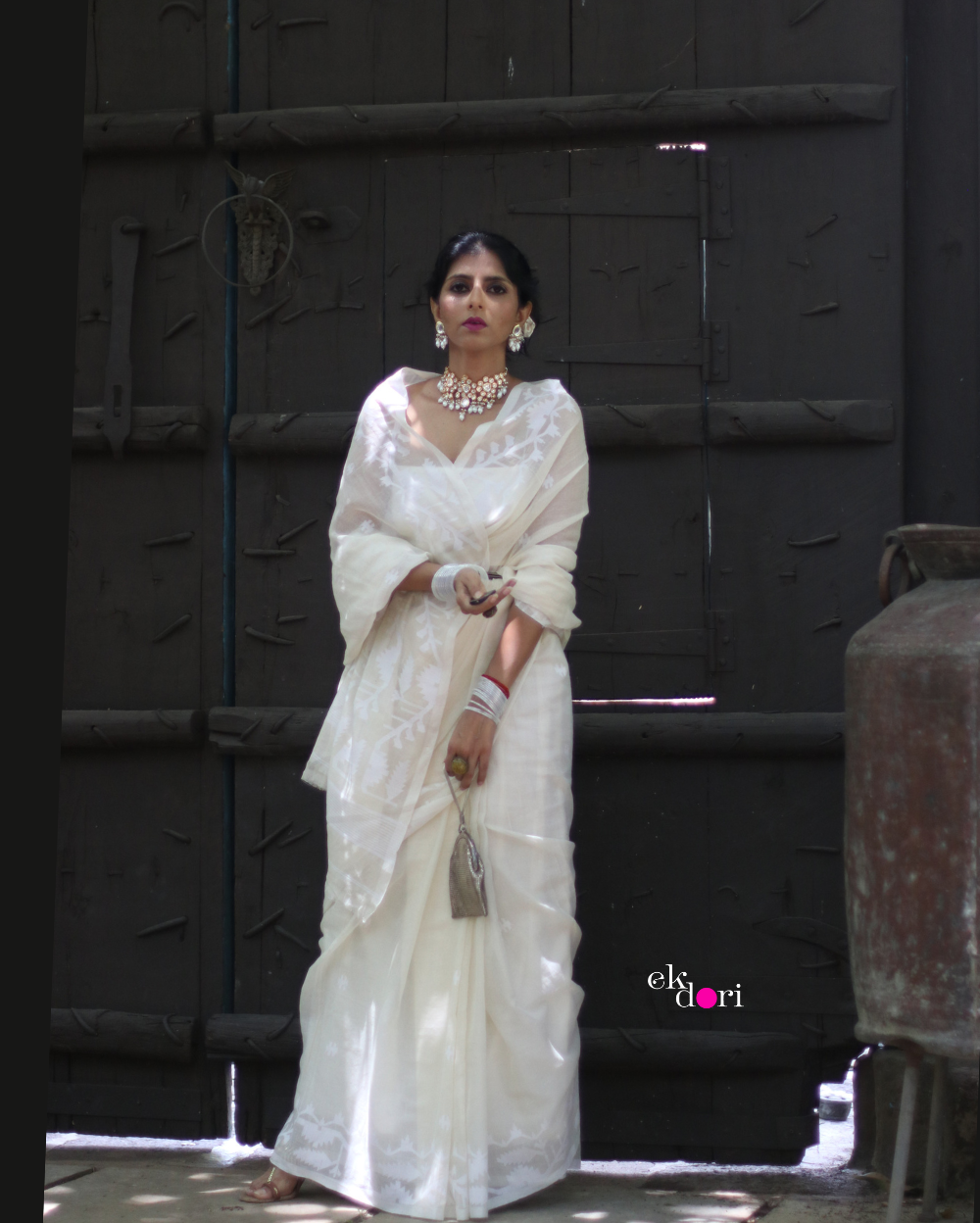 Buy Muslin White Jamdani Saree : Moonlight White Jamdani Saree