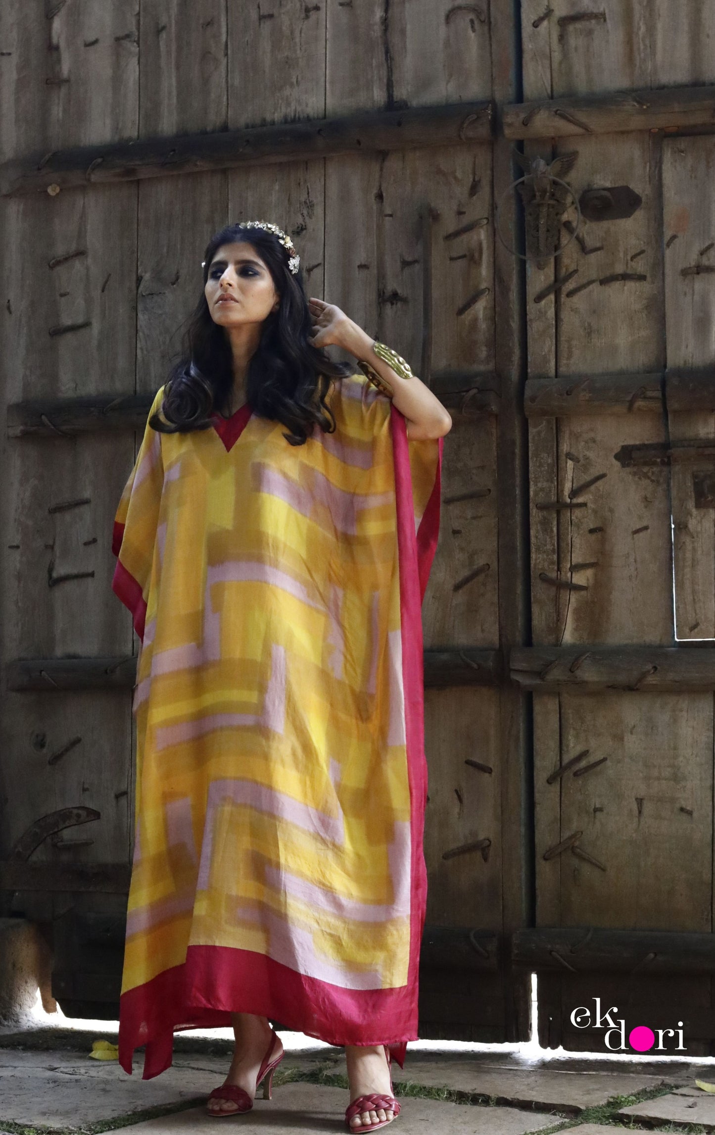 Happy Haldi Silk Kaftan Dress : Pure Silk Statement Kaftan Dress