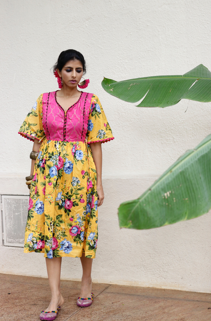 Cotton Dress : Banjaaran Dress In Yellow
