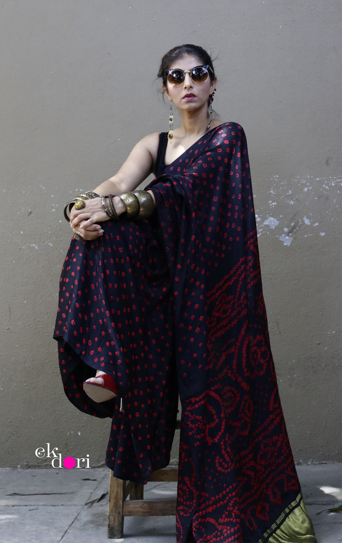 Buy Bandhani Designer Silk Saree Online : 'Poetry In Motion' Silk Bandhani Hand Dyed Saree