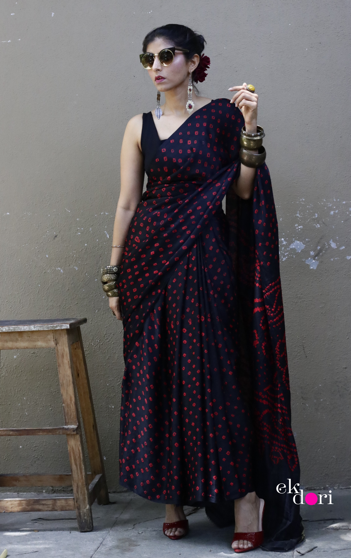 Buy Bandhani Designer Silk Saree Online : 'Poetry In Motion' Silk Bandhani Hand Dyed Saree