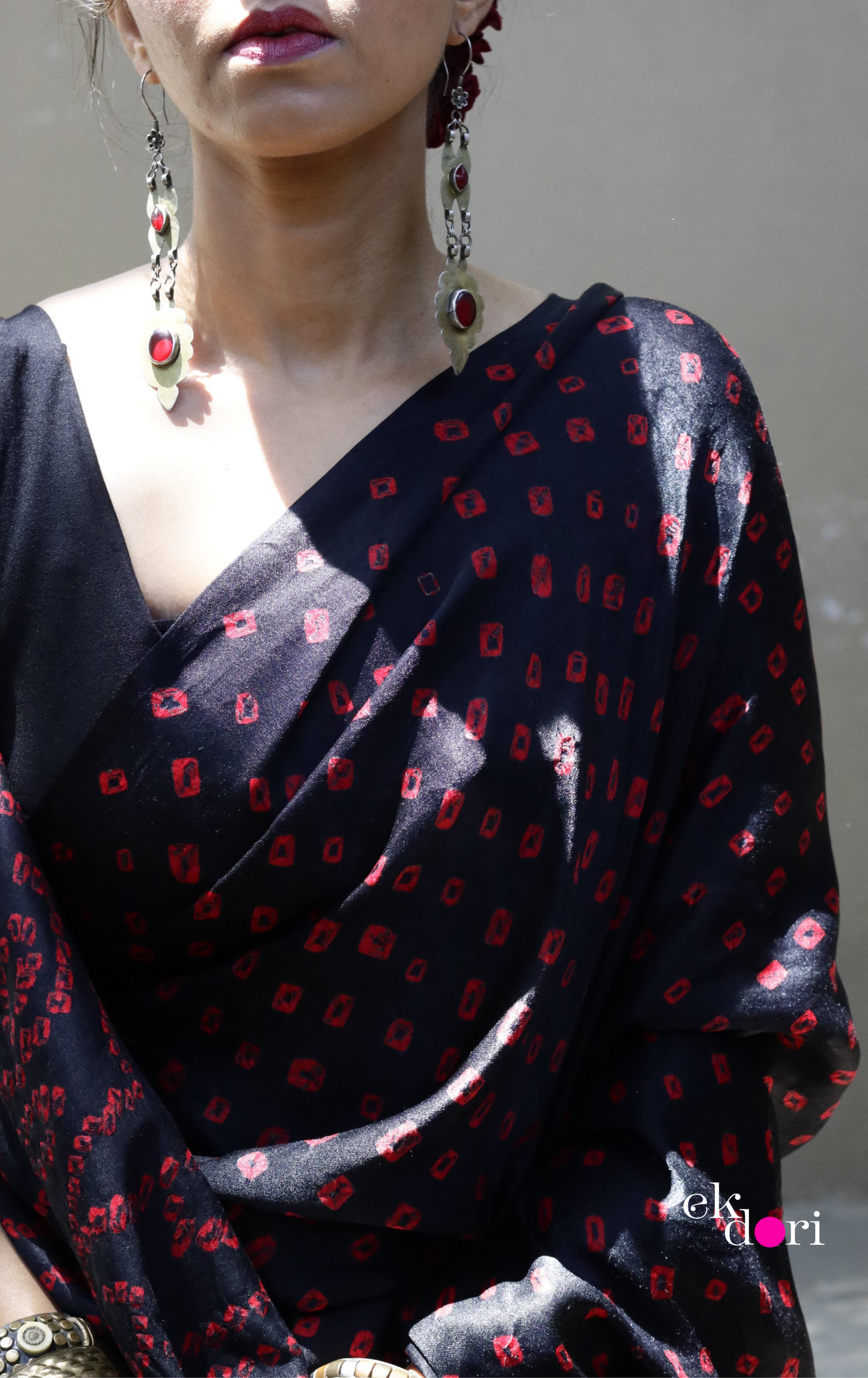 Buy Bandhani Designer Silk Saree Online : 'Poetry In Motion' Silk Bandhani Hand Dyed Saree