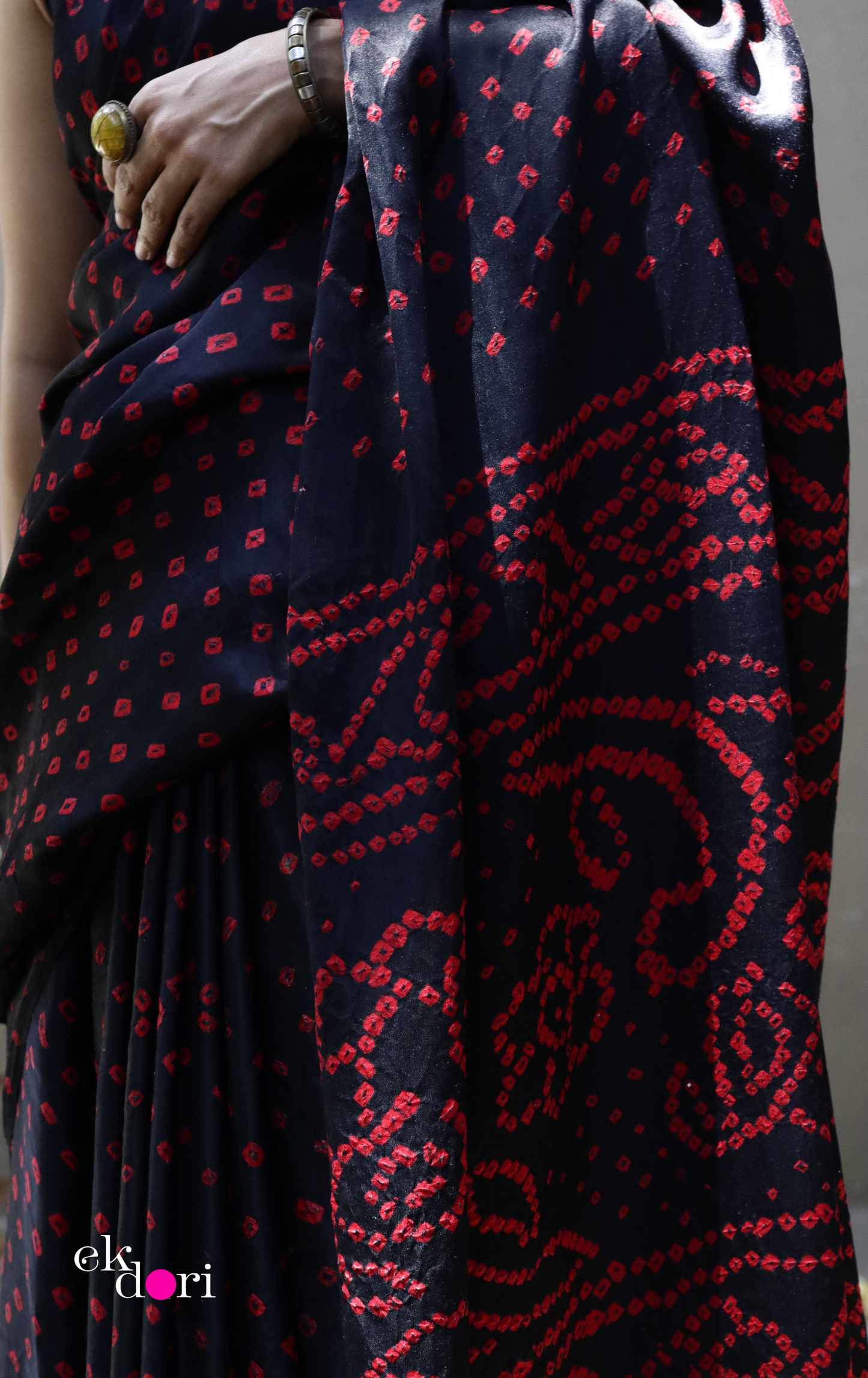 Buy Bandhani Designer Silk Saree Online : 'Poetry In Motion' Silk Bandhani Hand Dyed Saree
