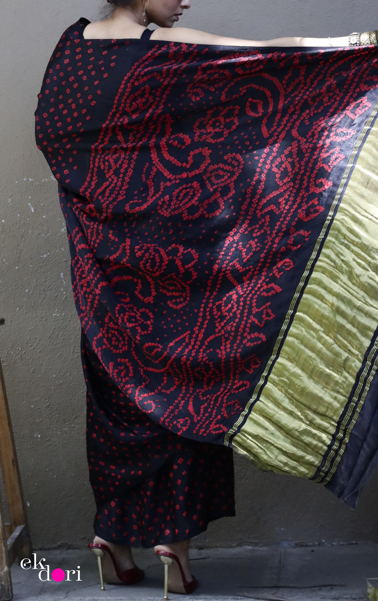Buy Bandhani Designer Silk Saree Online : 'Poetry In Motion' Silk Bandhani Hand Dyed Saree