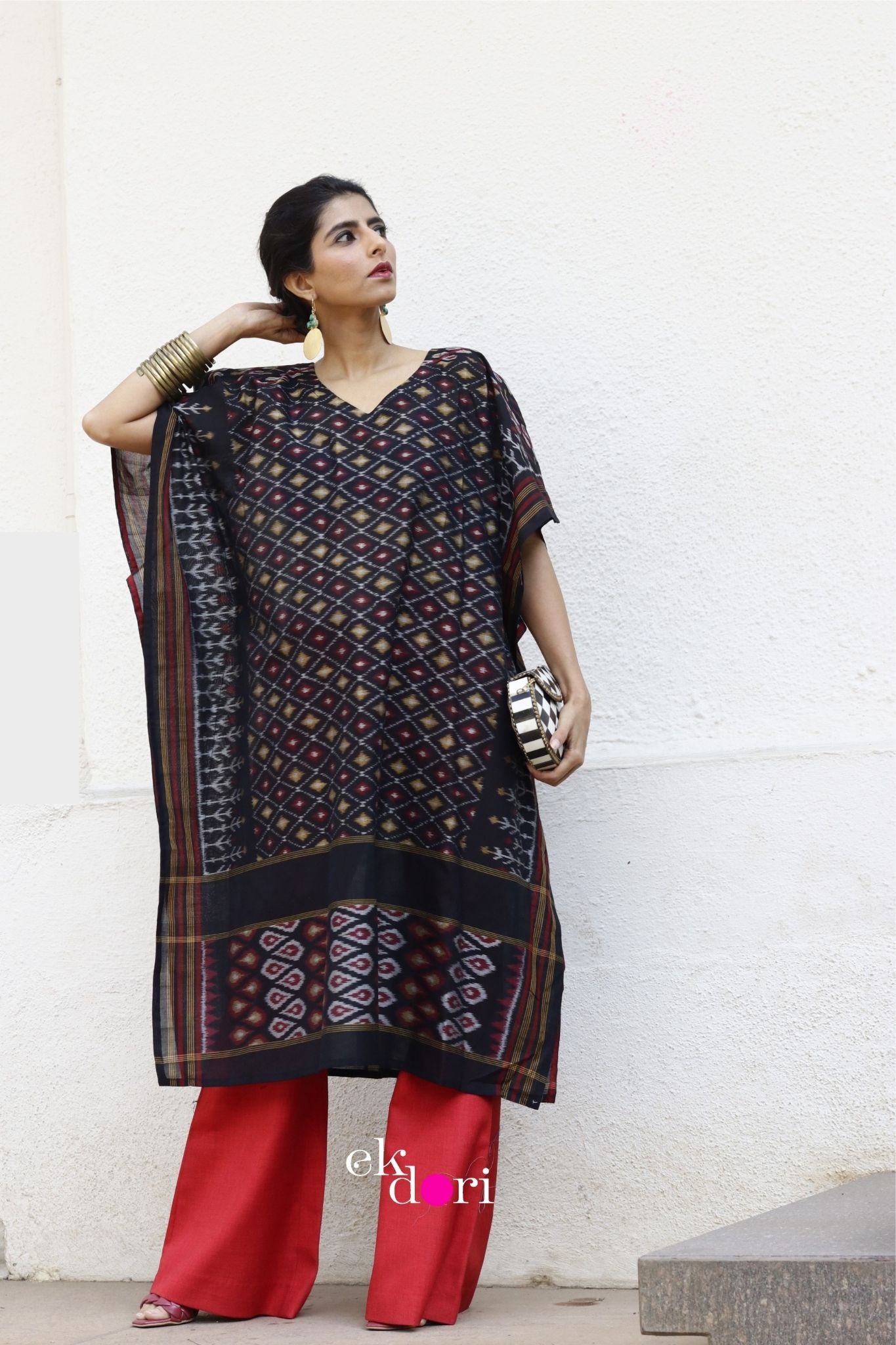 Starry Sky Handloom Ikat Kaftan Kurta Dress