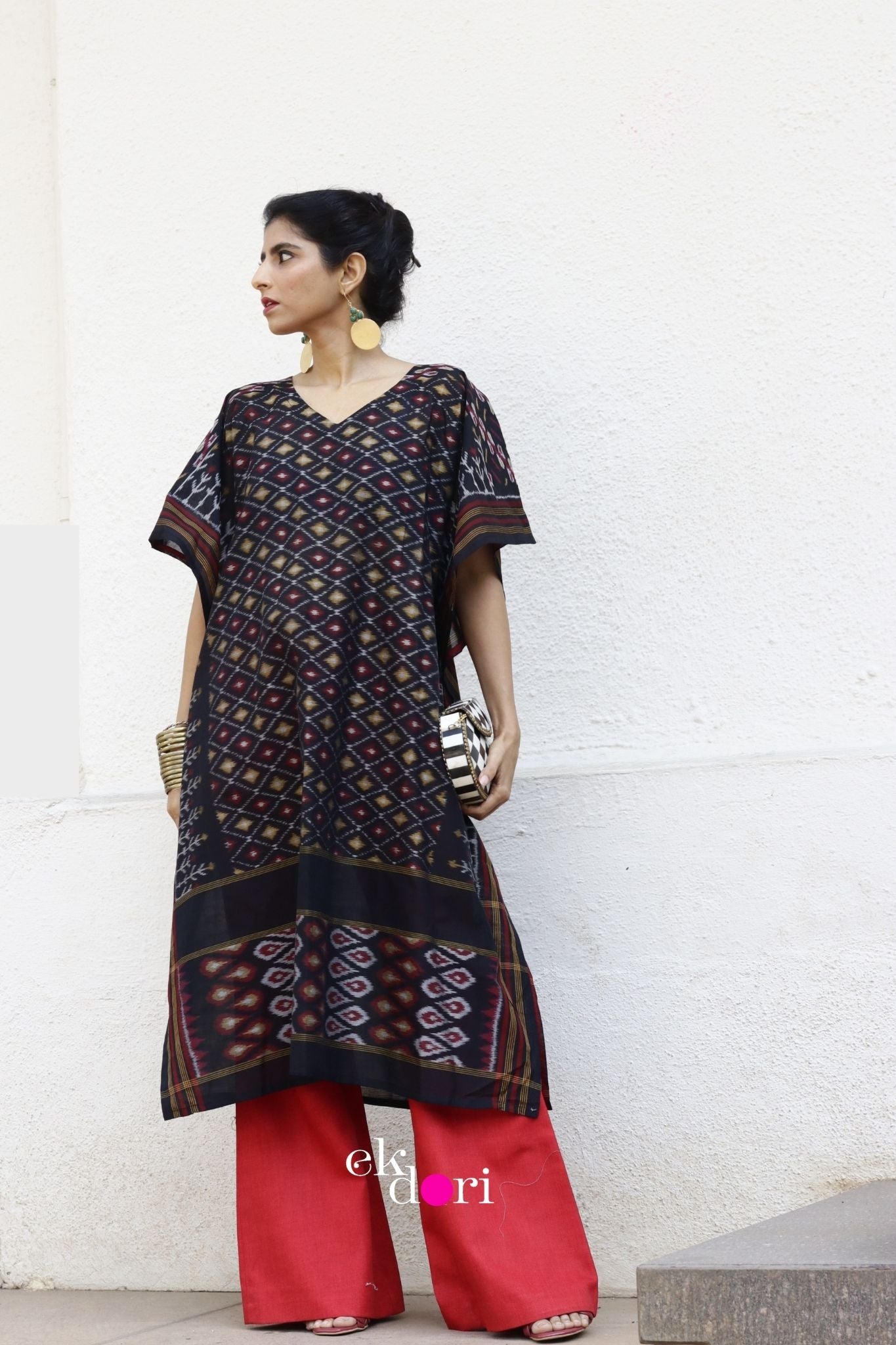 Starry Sky Handloom Ikat Kaftan Kurta Dress