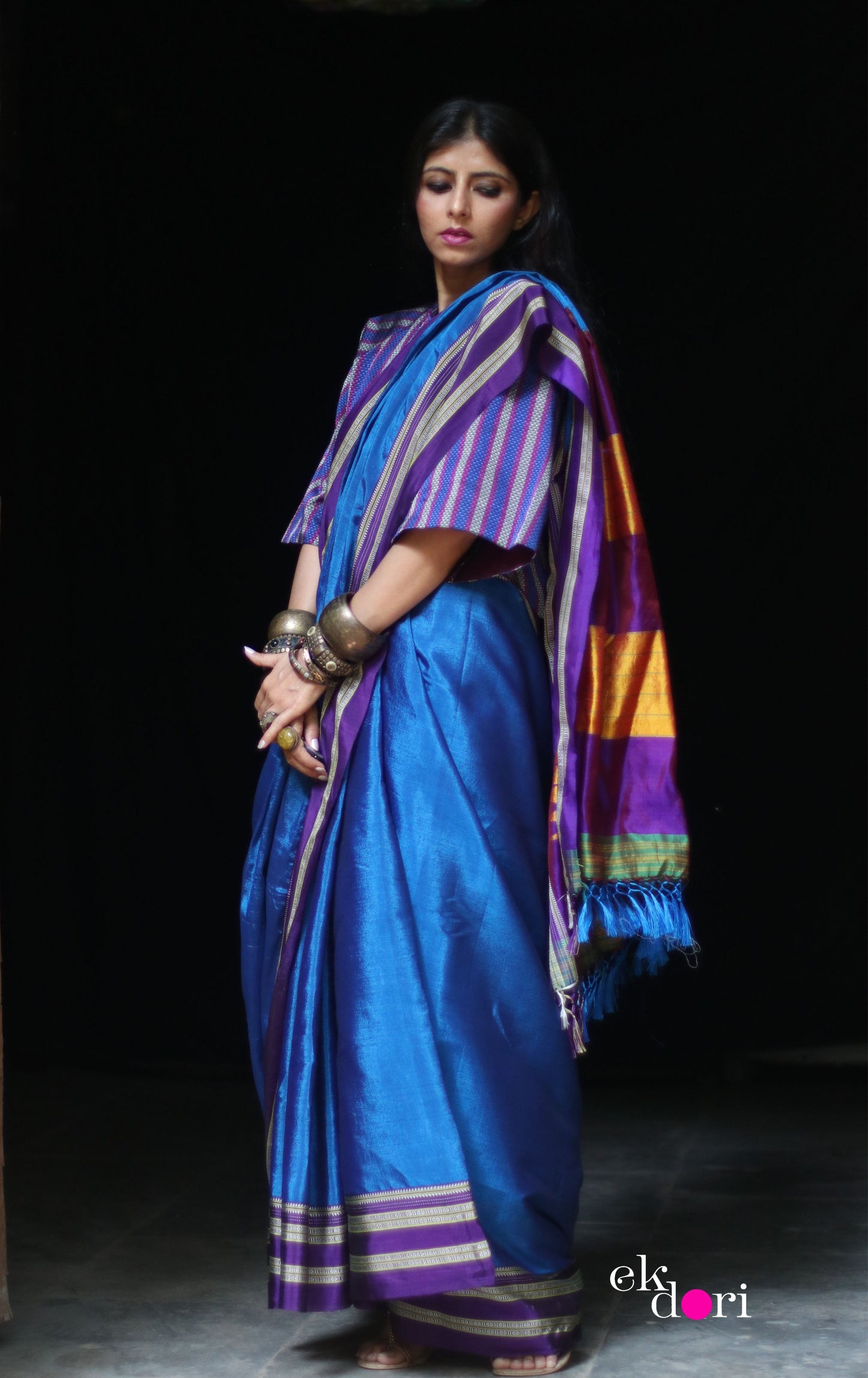 Buy Ilkal Handloom Saree : Handloom Ilkal 'Blue Family' Rayon Silk Saree