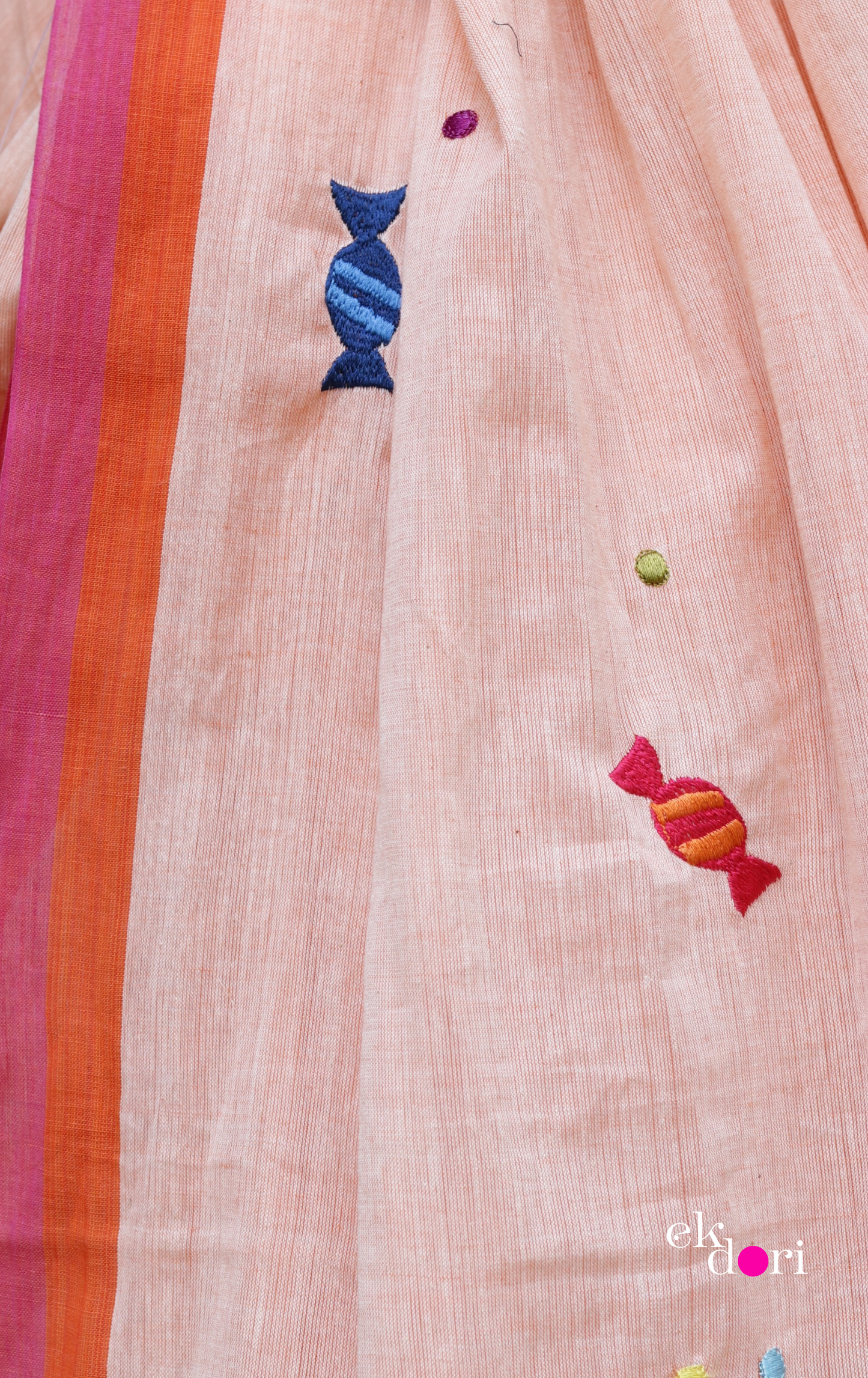 'Candy Crush' Handloom Mul Cotton Saree : Buy Handloom Cotton Statement Embroidered Saree