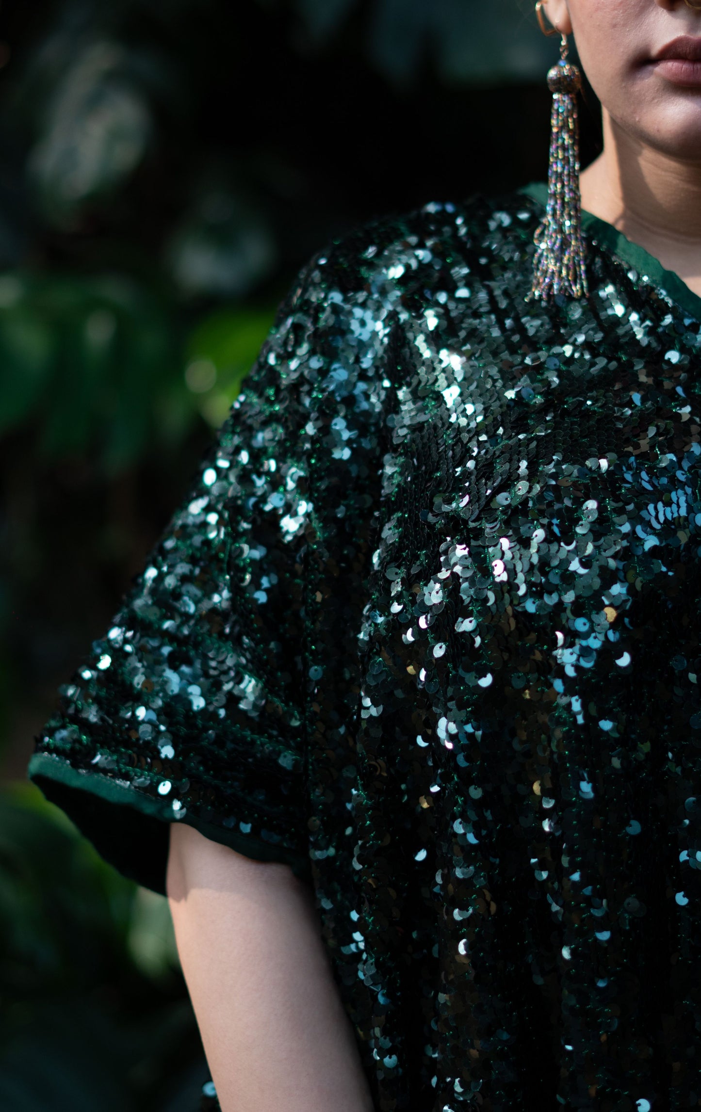 Barkha Moss Green Sequin Kaftan Dress : Festive Sequin Kaftan Dress