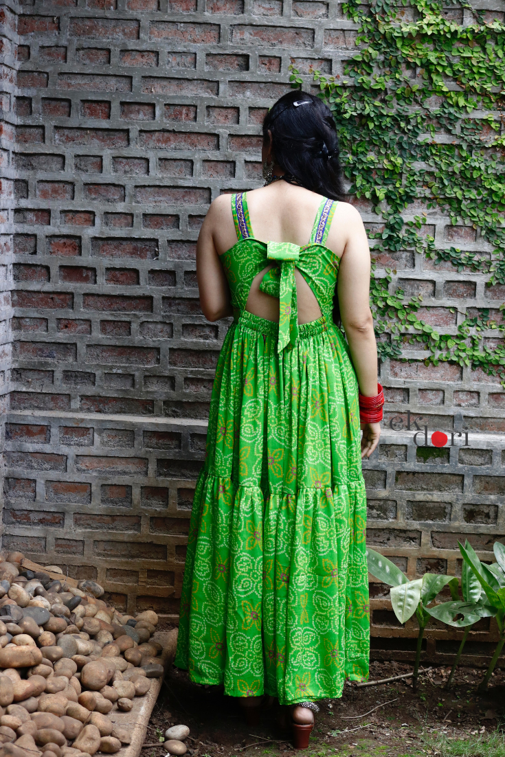 Green bandhani dress hot sale