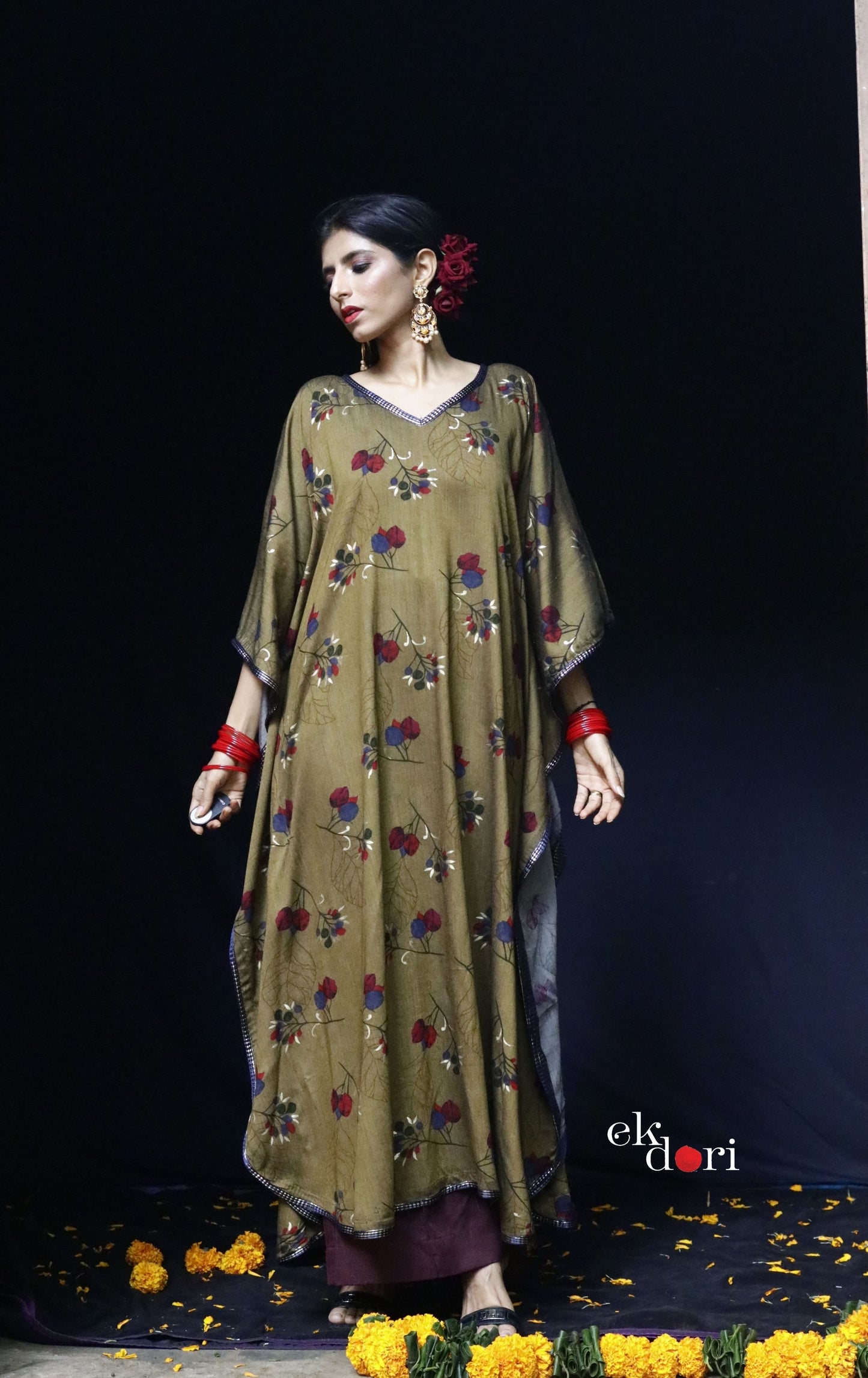 Rust & Rose Festive Cotton Kaftan Dress