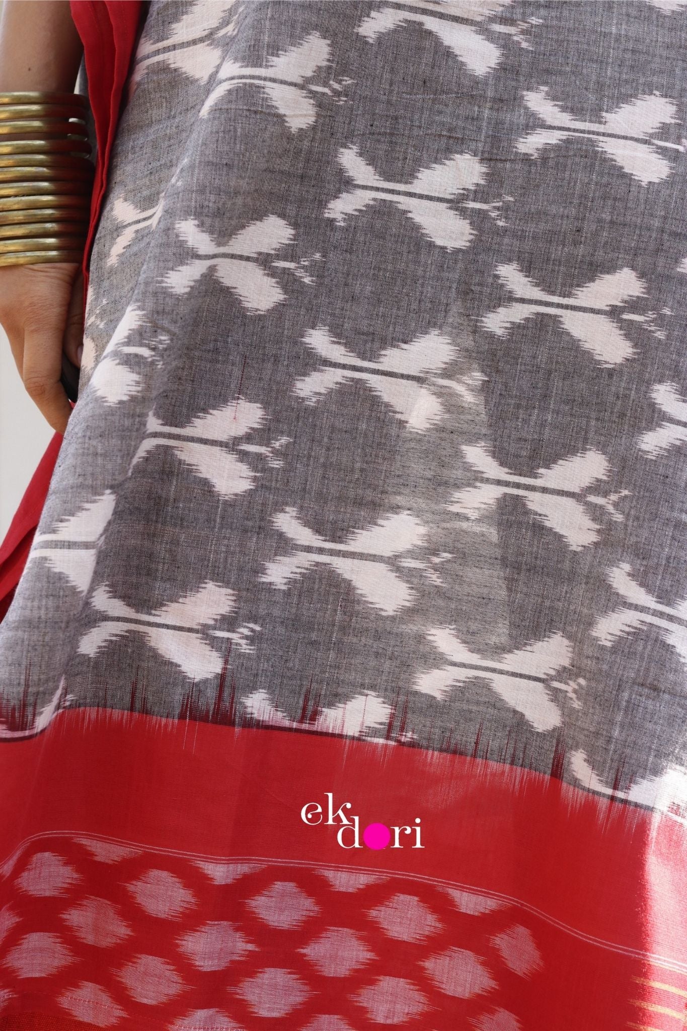 Monsoon Clouds Handloom Ikat Kaftan Kurta Dress : Grey Ikat Kaftan Kurta