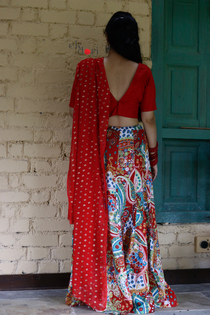 Festive Bohemian Cotton Lehenga Dupatta Set : Princess In Paisley Boho Lehenga Set