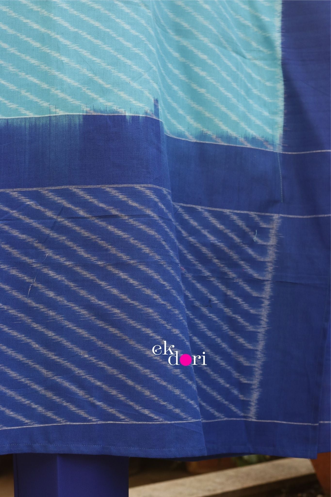 'By The Pool Handloom' Ikat Kaftan Kurta Dress : Blue Handloom Ikat Kurta