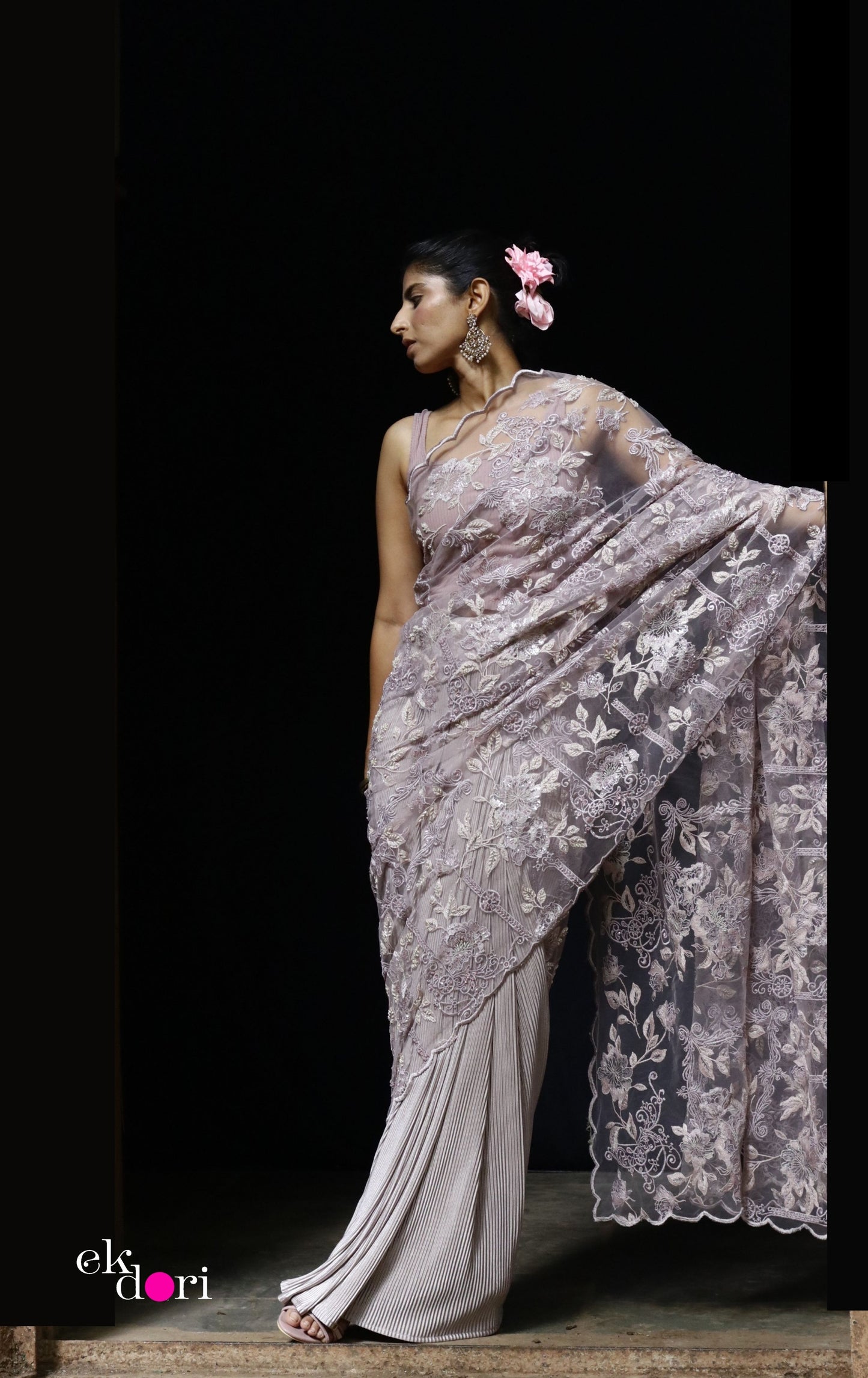 Mauve Magic Embroidered Cocktail Saree : Festive Evening Cocktail Saree Collection