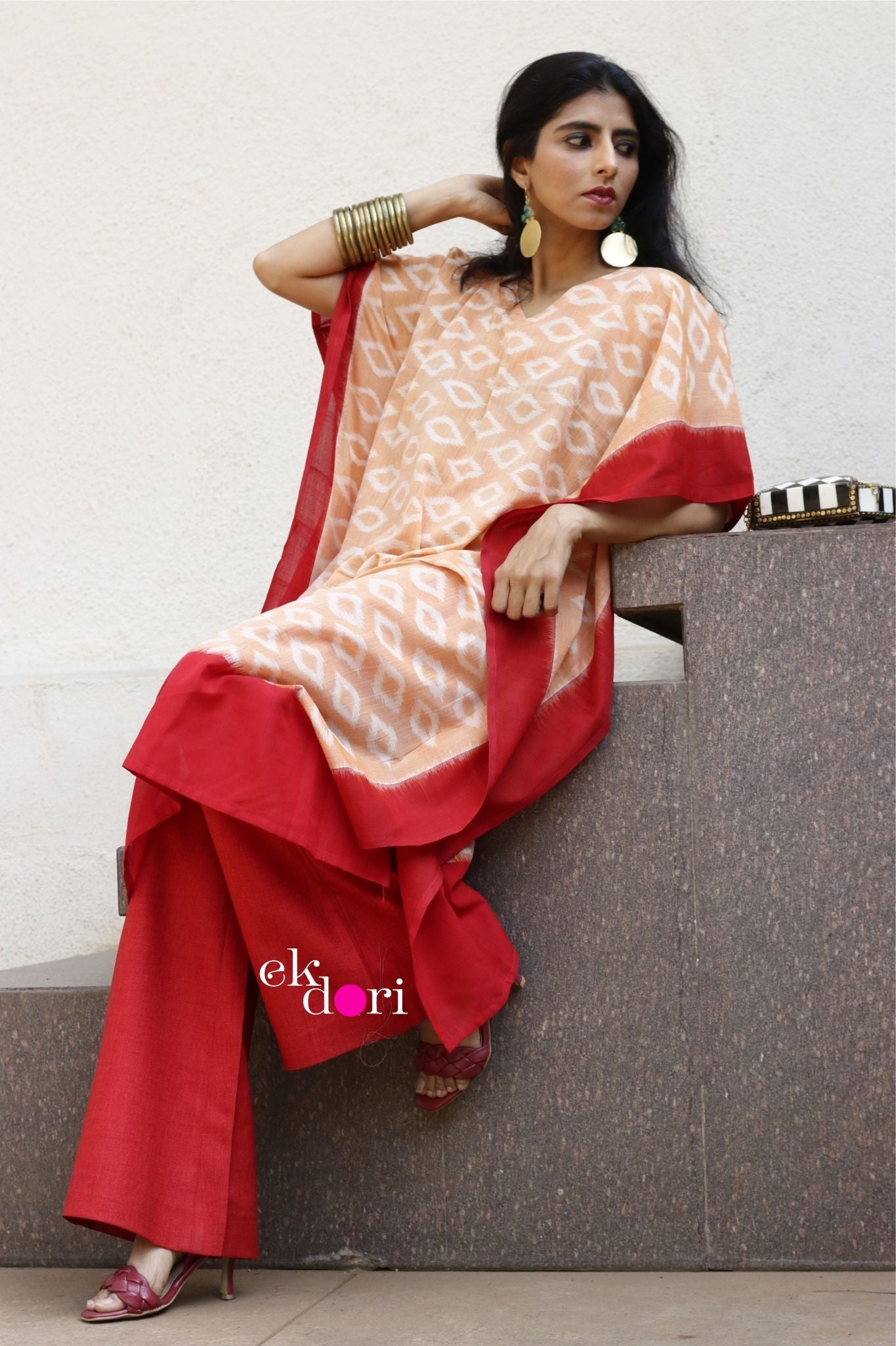 'Mango Season' Handloom Ikat Kaftan Kurta Dress
