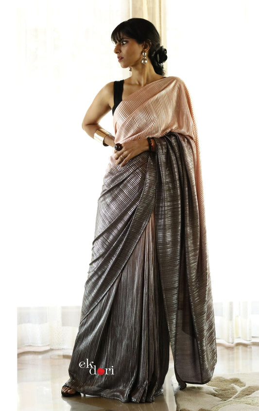 Pink Sky Lining Micro Pleated Designer Saree : Metallic Cocktail Saree