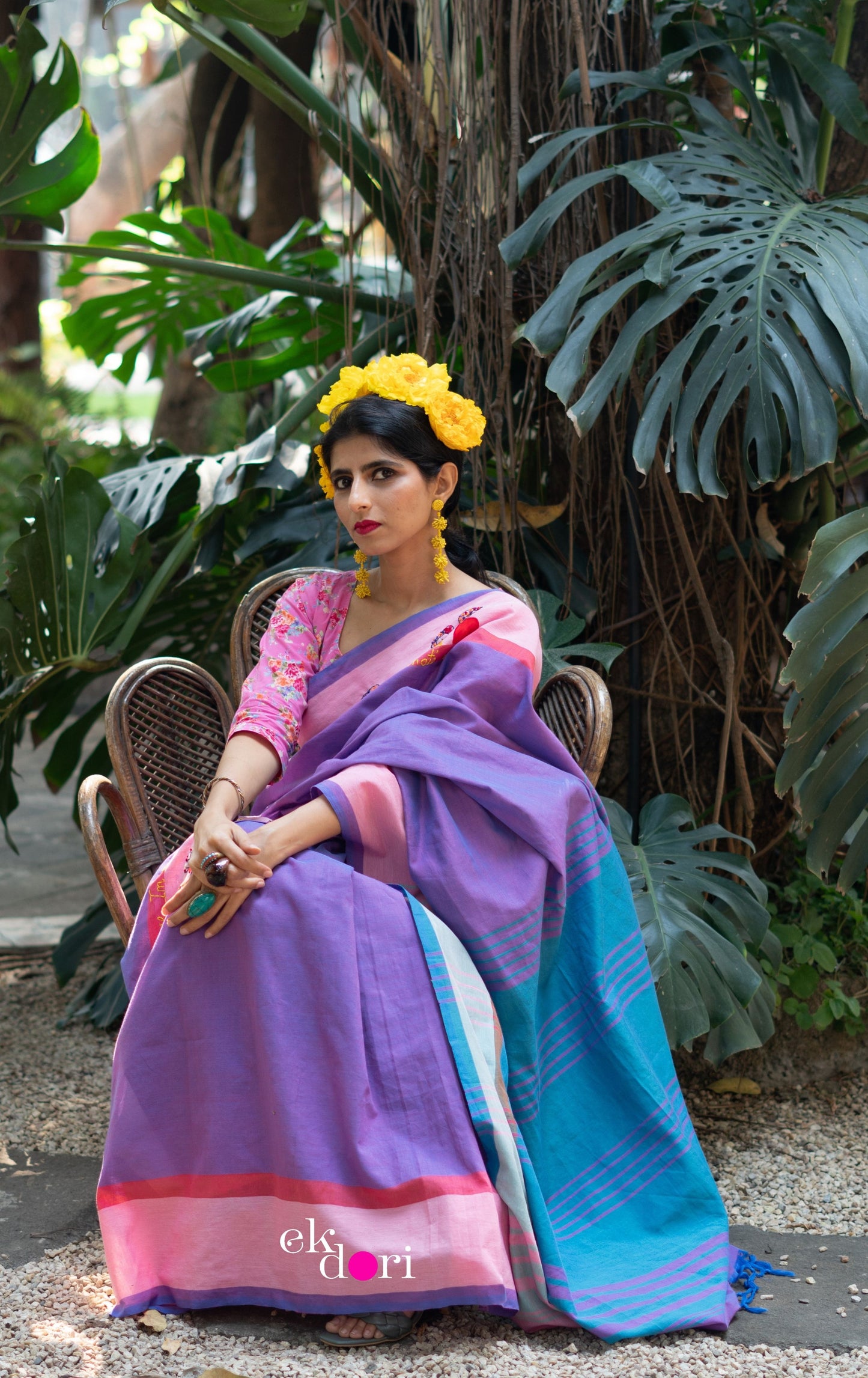 The Frida Saree In Pink: Buy Cotton Statement Hand Embroidered Saree