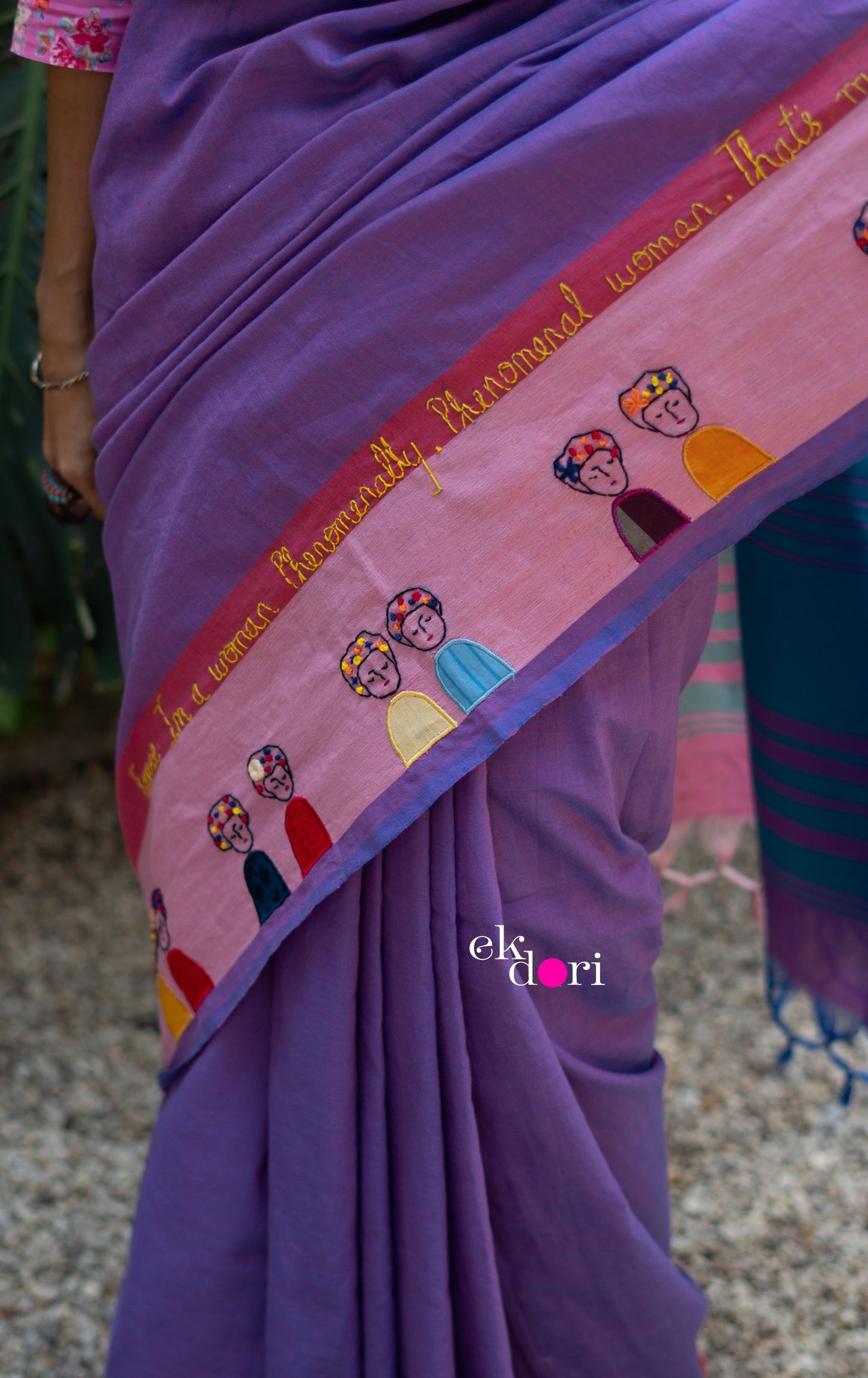 The Frida Saree In Pink: Buy Cotton Statement Hand Embroidered Saree