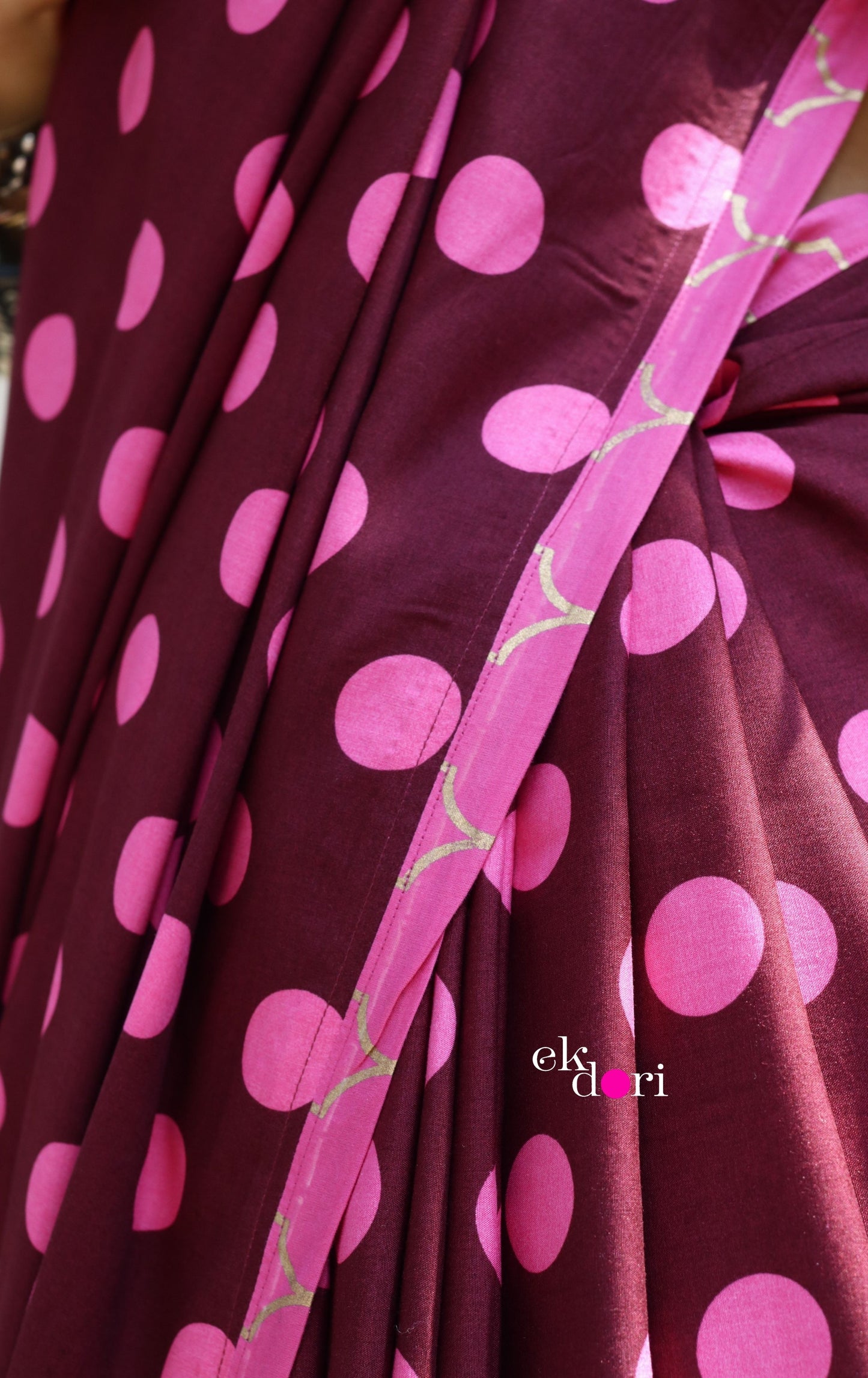 Pink Polka Dot Saree : Fun Under The Sun Saree Collection : Fun Printed Sarees For Summer