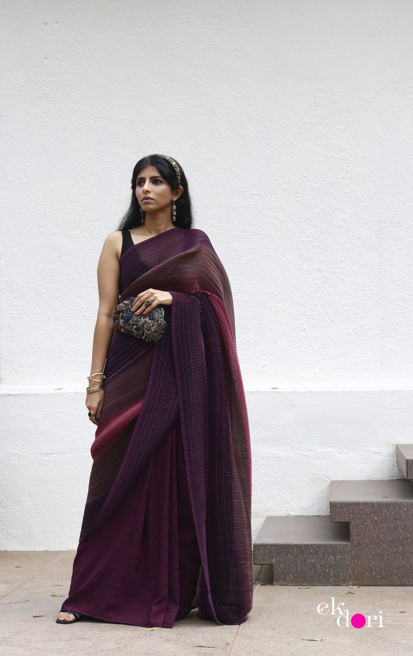 'Plum Paradise' Statement Shaded Micropleated : Fun Cocktail Saree Collection