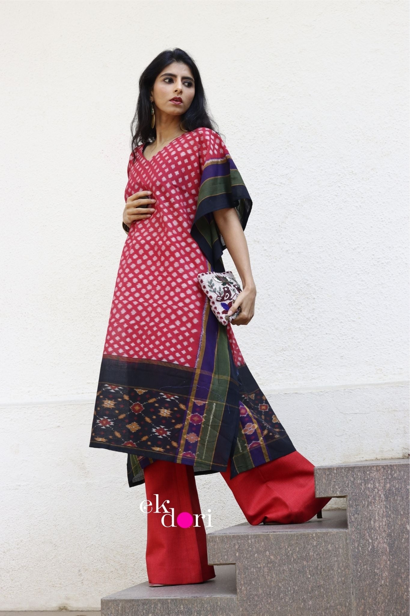 'Sunset Dreams' Handloom Ikat Kaftan Kurta Dress