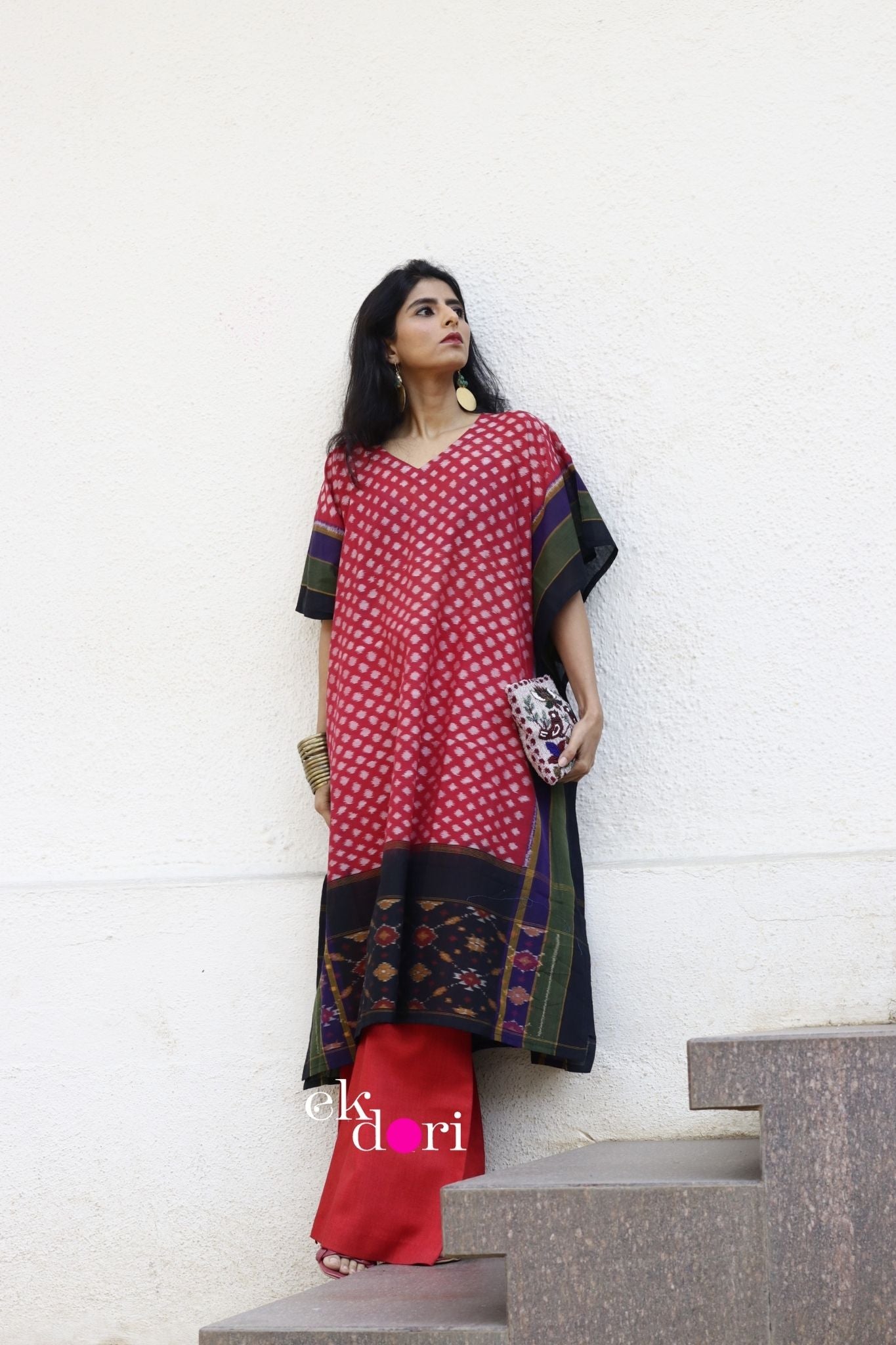 'Sunset Dreams' Handloom Ikat Kaftan Kurta Dress