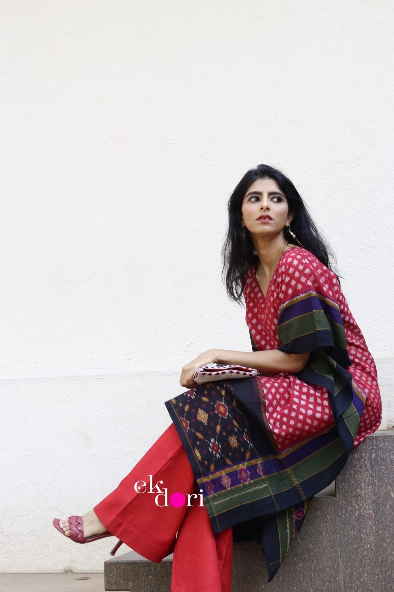 'Sunset Dreams' Handloom Ikat Kaftan Kurta Dress