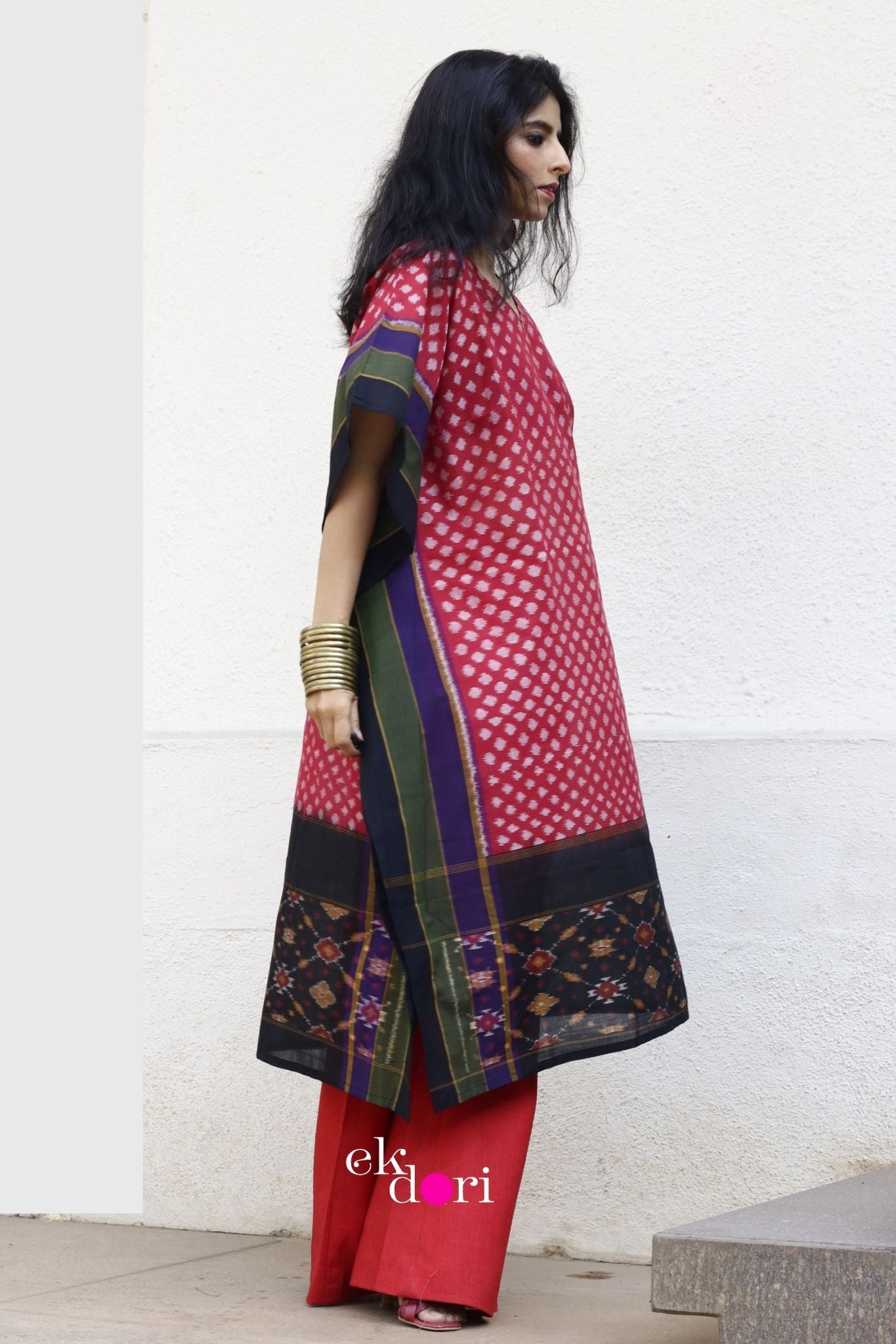 'Sunset Dreams' Handloom Ikat Kaftan Kurta Dress