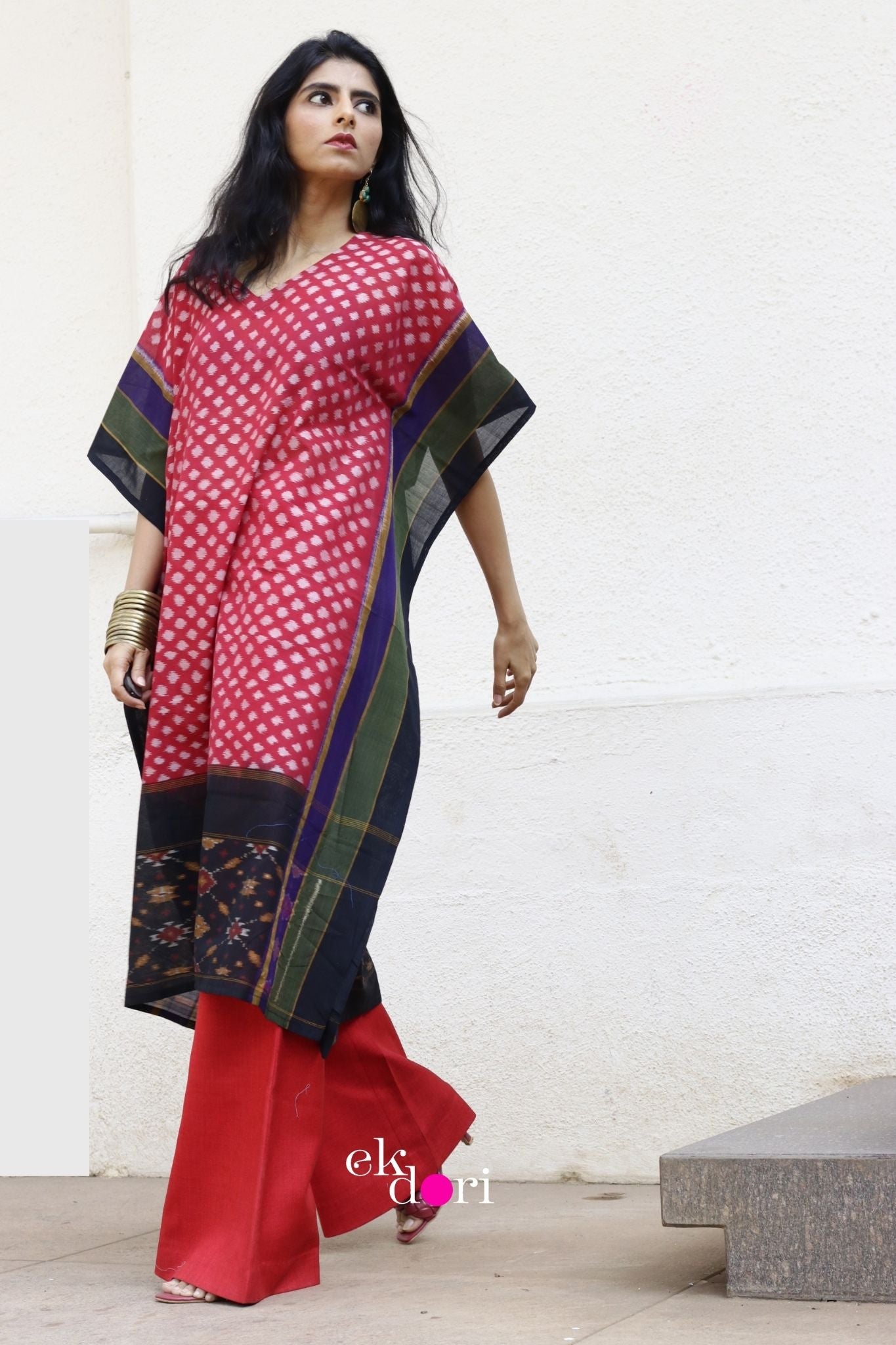 'Sunset Dreams' Handloom Ikat Kaftan Kurta Dress