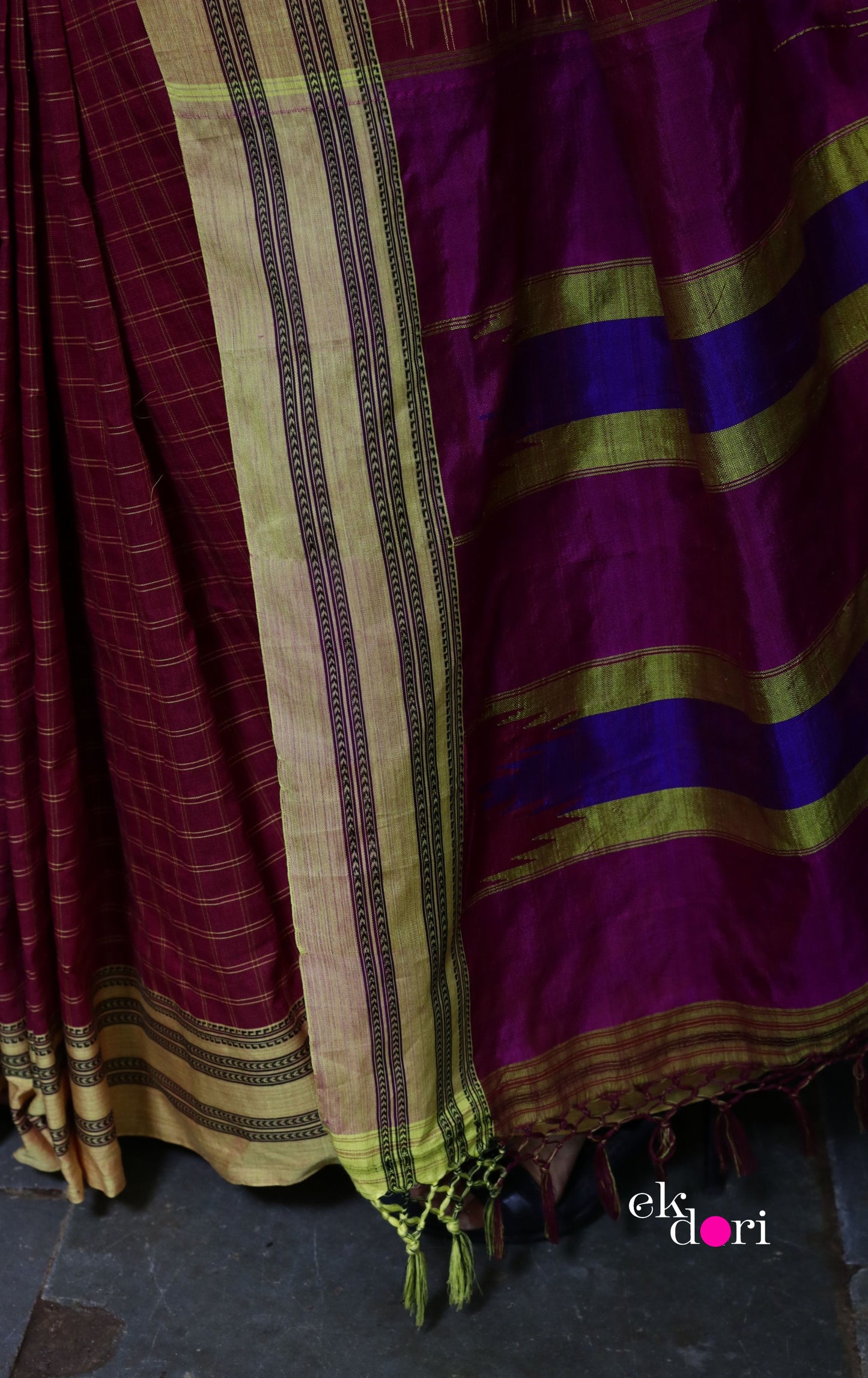 Buy Ilkal Cotton Silk Handloom Saree : Hand embroidered Ilkal 'Haldi Kumkum Saree'