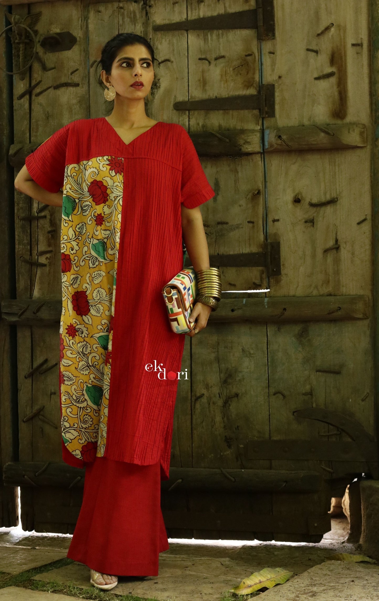 Buddha Kalamkari Kaftan Dress : Mangalgiri Cotton Kaftan Dress Kurta