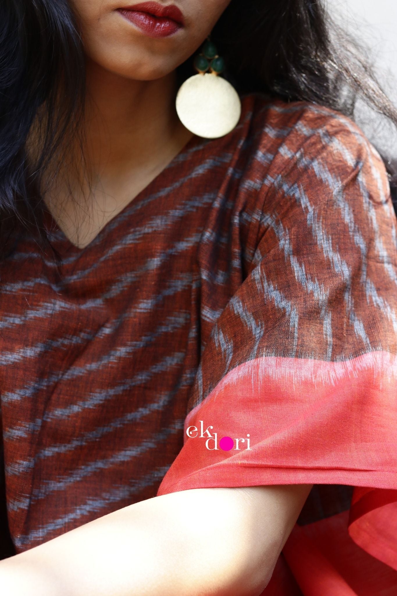 'Maroon Magic' Handloom Ikat Kaftan Kurta Dress