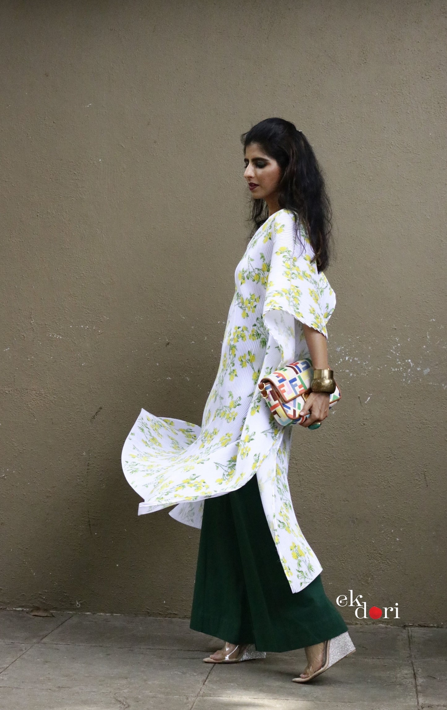 Golden Shower Micropleated Kaftan Dress : Statement Micropleated Kaftan Kurta Dress