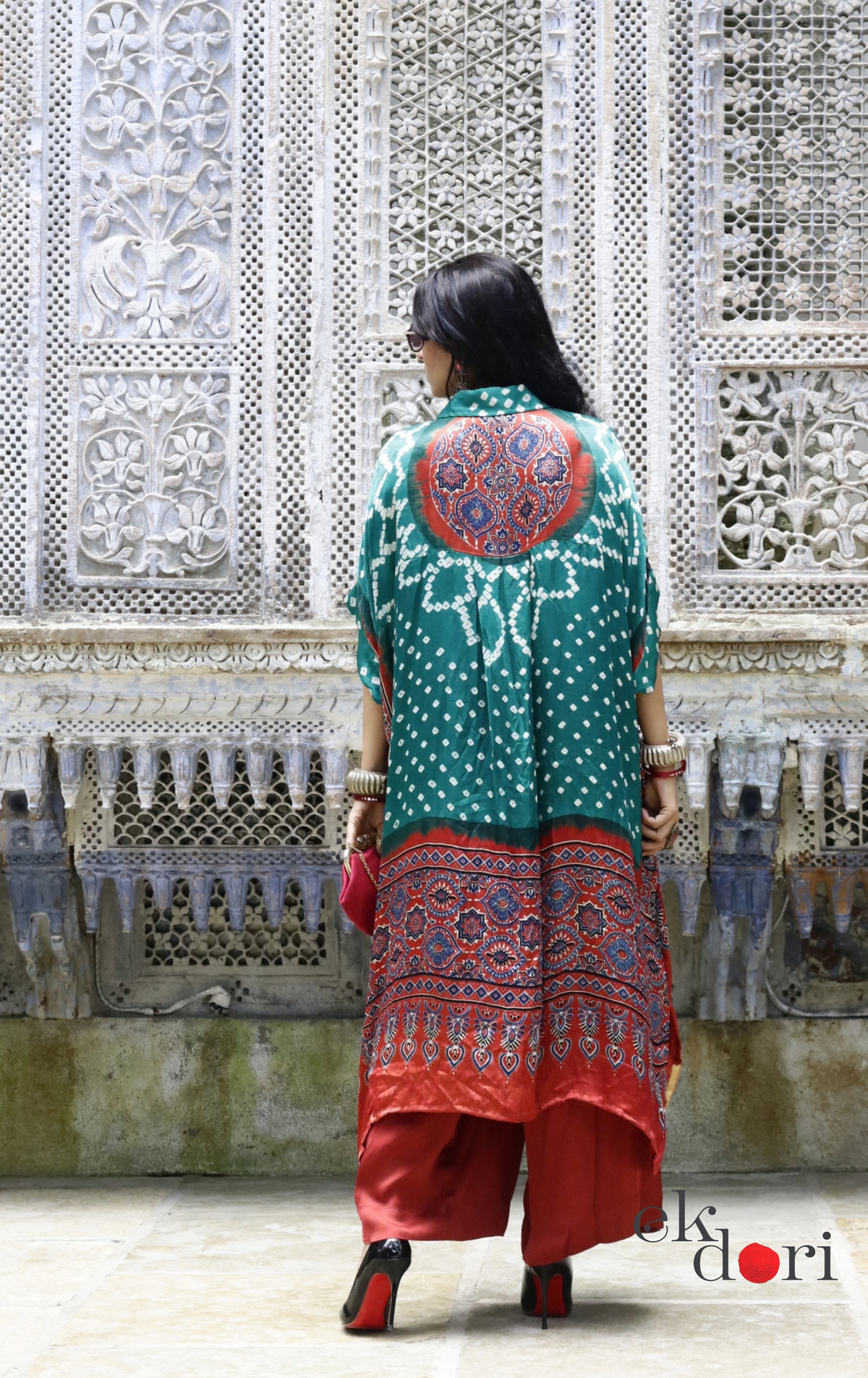 Bandhani Ajrakh Modal Kaftan Kurta Palazzo Co-ord Set | 'Desert Duel' | Ek Dori