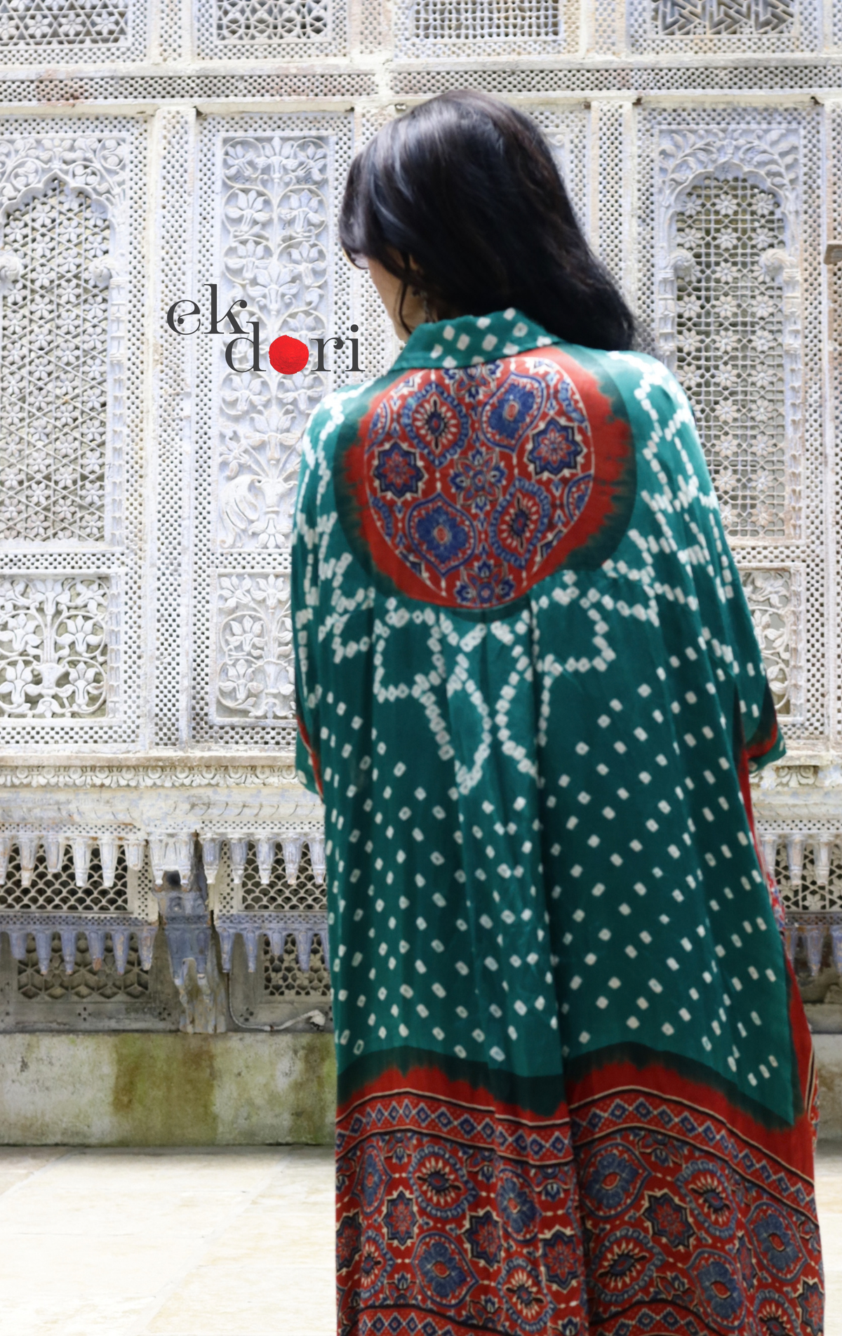 Bandhani Ajrakh Modal Kaftan Kurta Palazzo Co-ord Set | 'Desert Duel' | Ek Dori